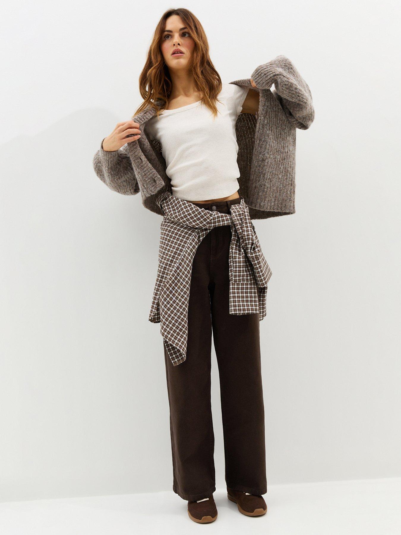 Image 4 of 7 of New Look High Waisted Wide Leg Jeans - Brown