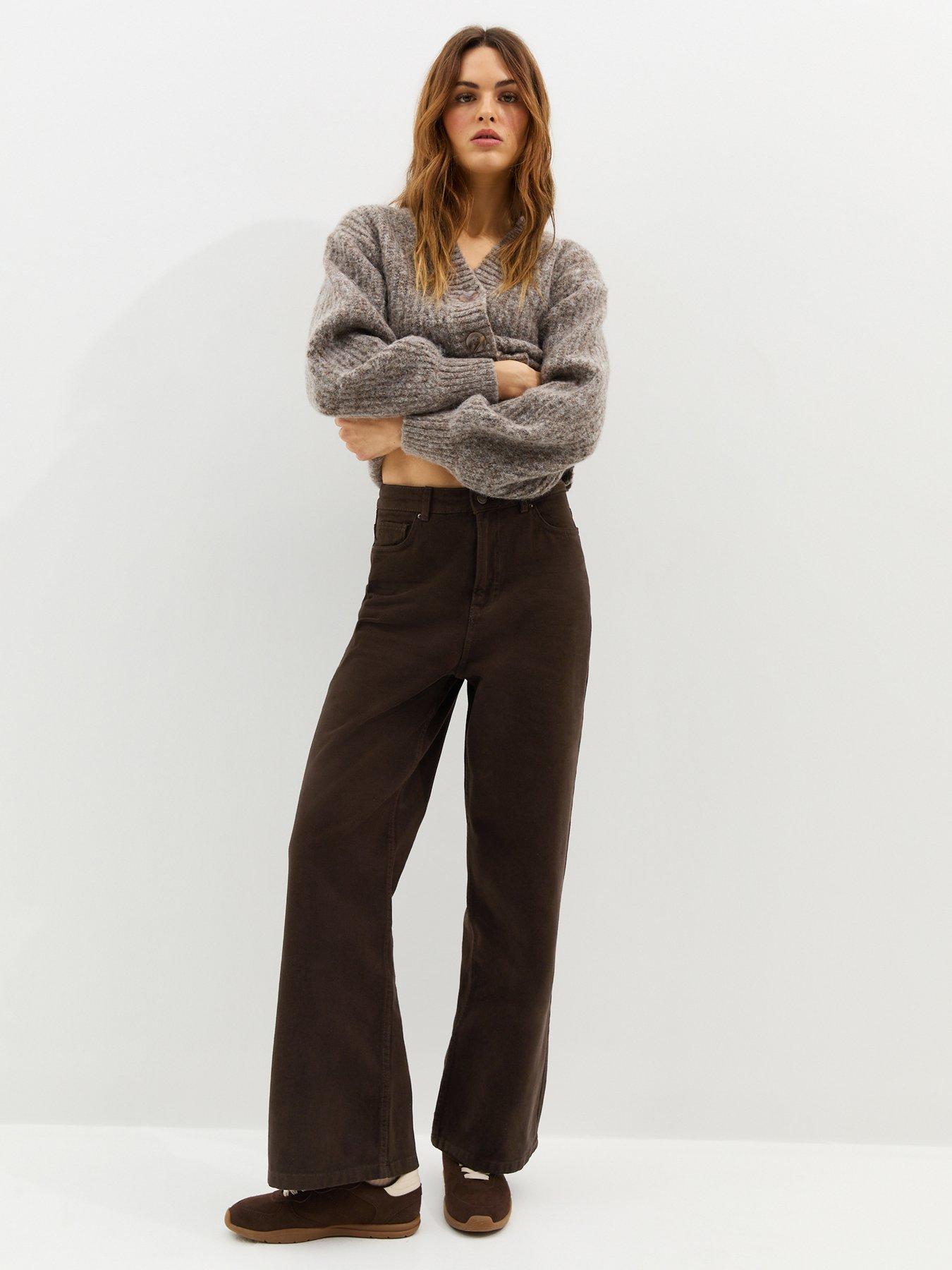 Image 5 of 7 of New Look High Waisted Wide Leg Jeans - Brown