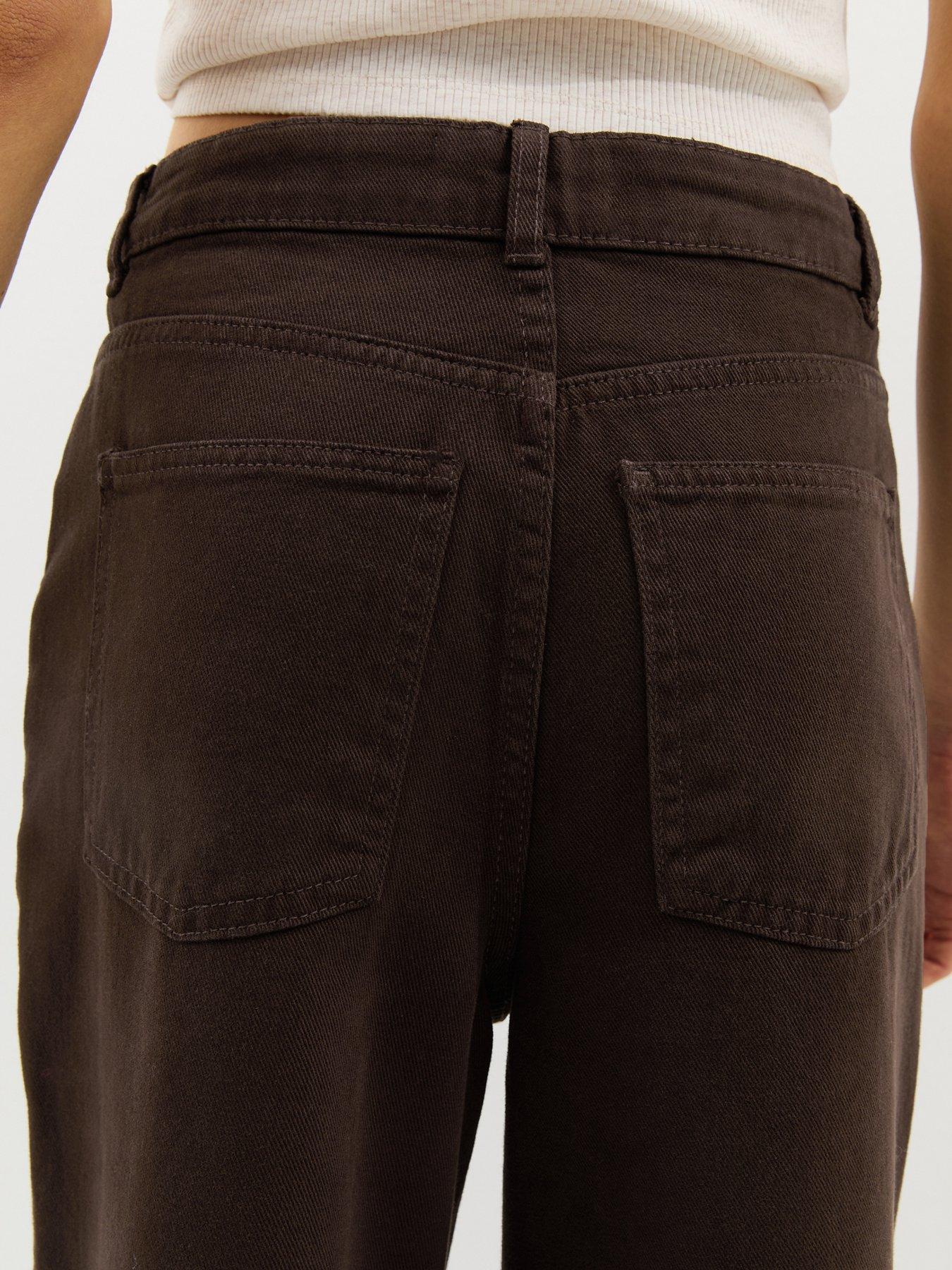Image 6 of 7 of New Look High Waisted Wide Leg Jeans - Brown