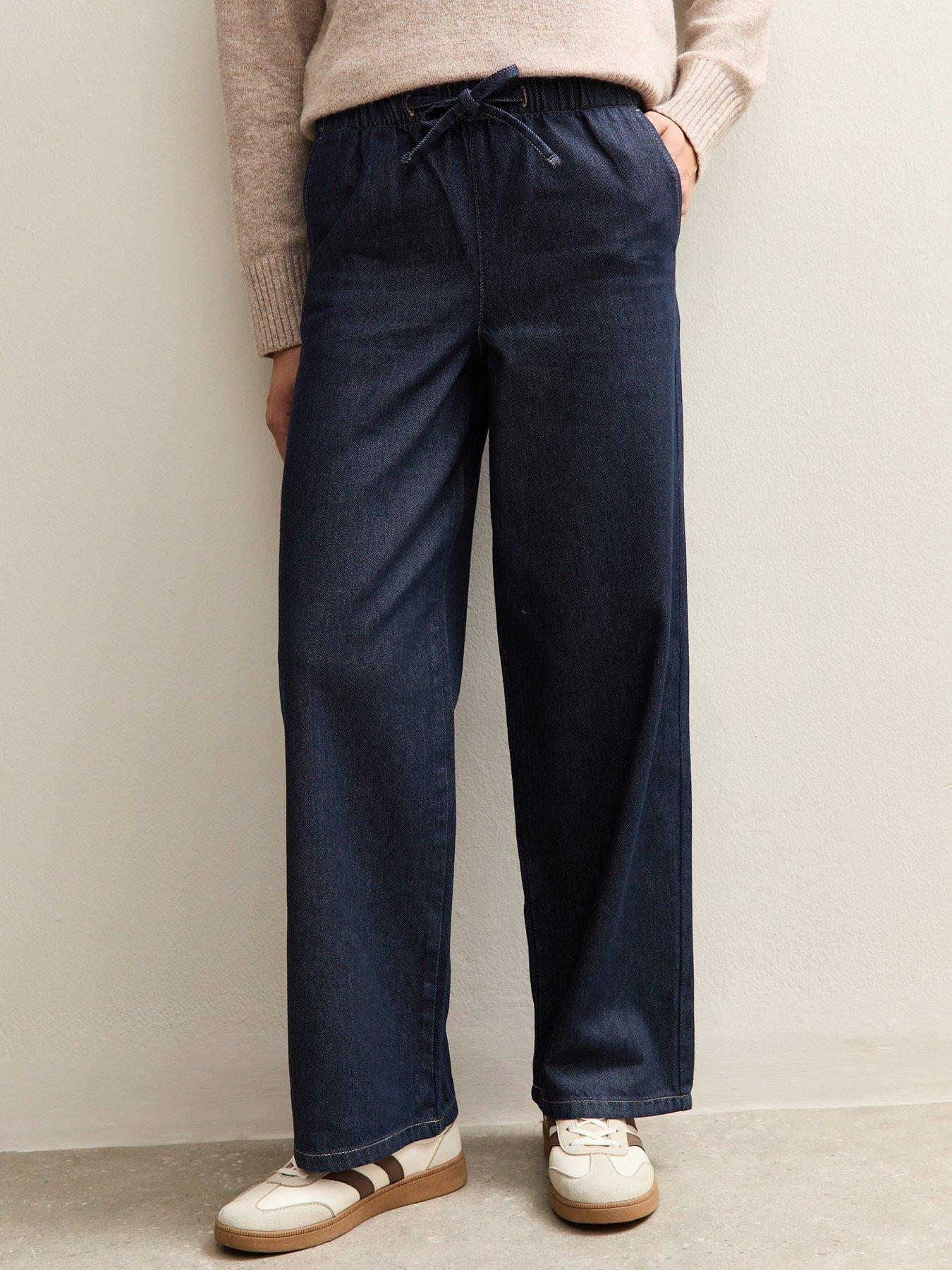  image of new-look-denim-wide-leg-drawstring-waist-jeans-navy