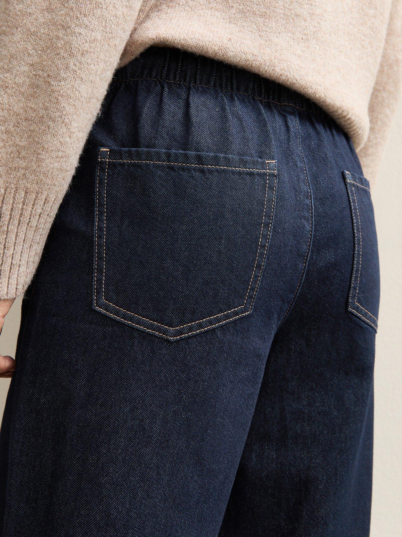  image of new-look-denim-wide-leg-drawstring-waist-jeans-navy