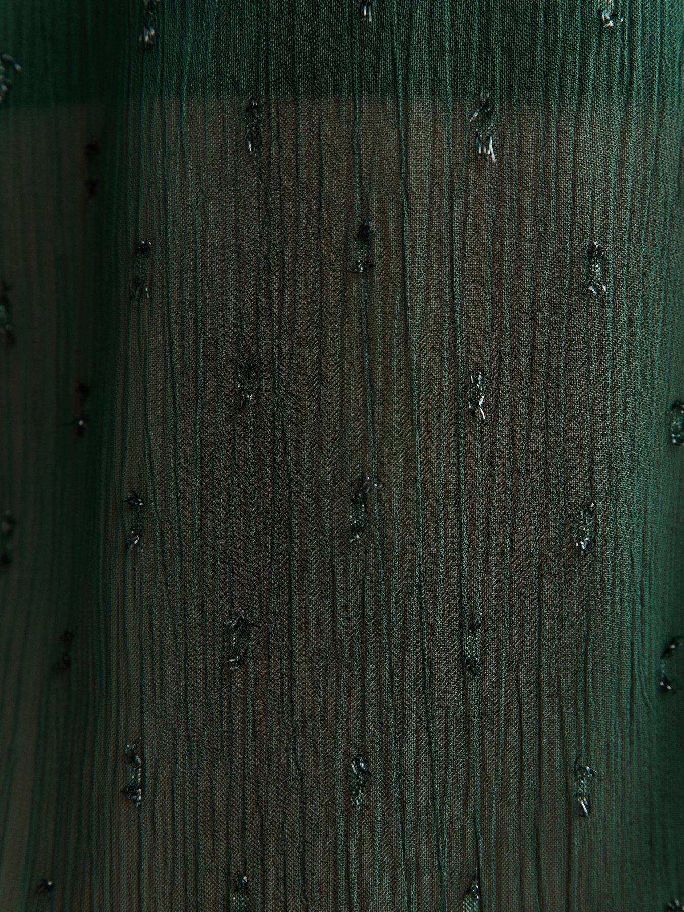  image of new-look-metallic-spot-frilly-trimmed-blouse-dark-green