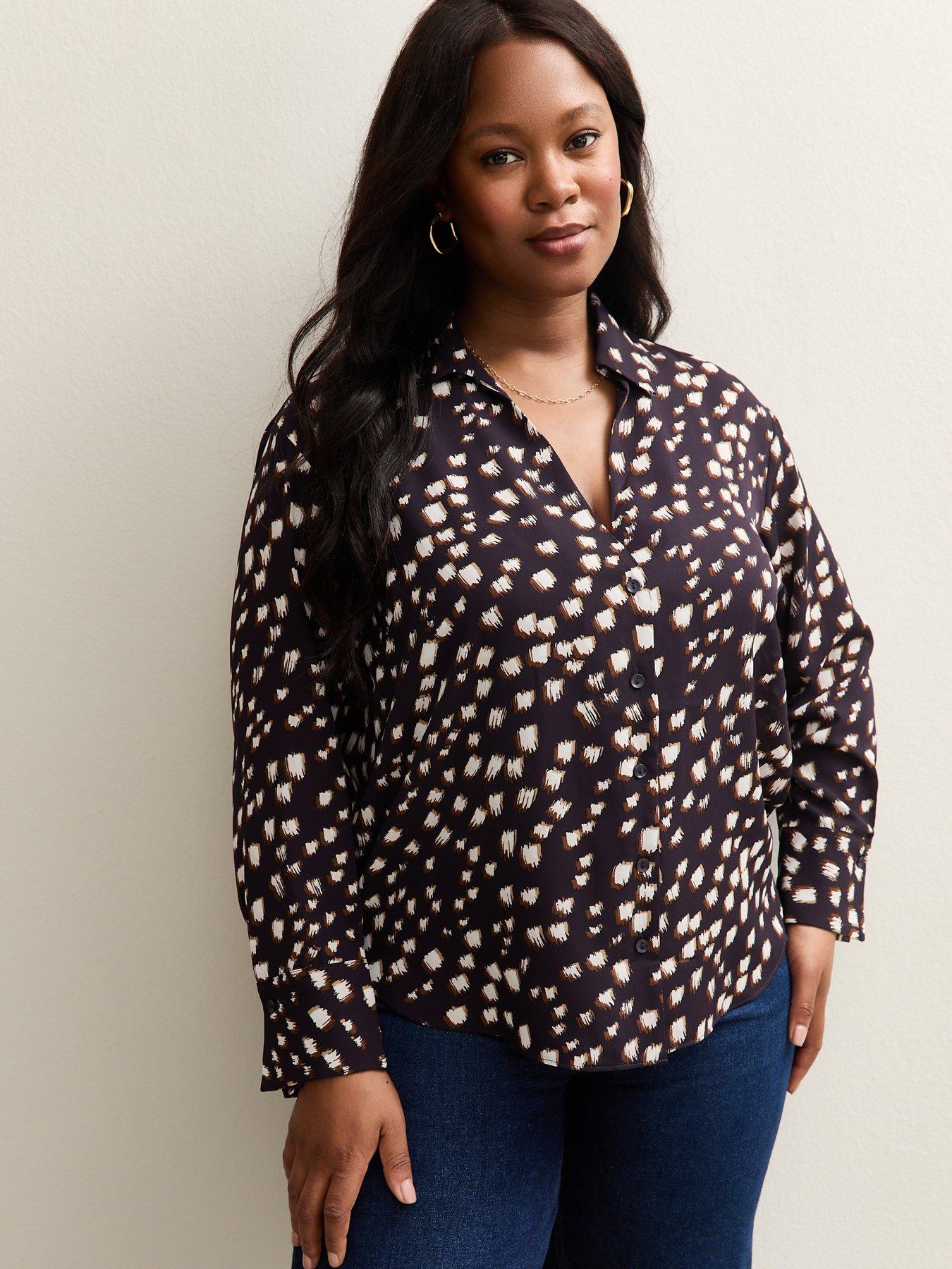 New Look Curves Dark Burgundy Abstract Print Shirt