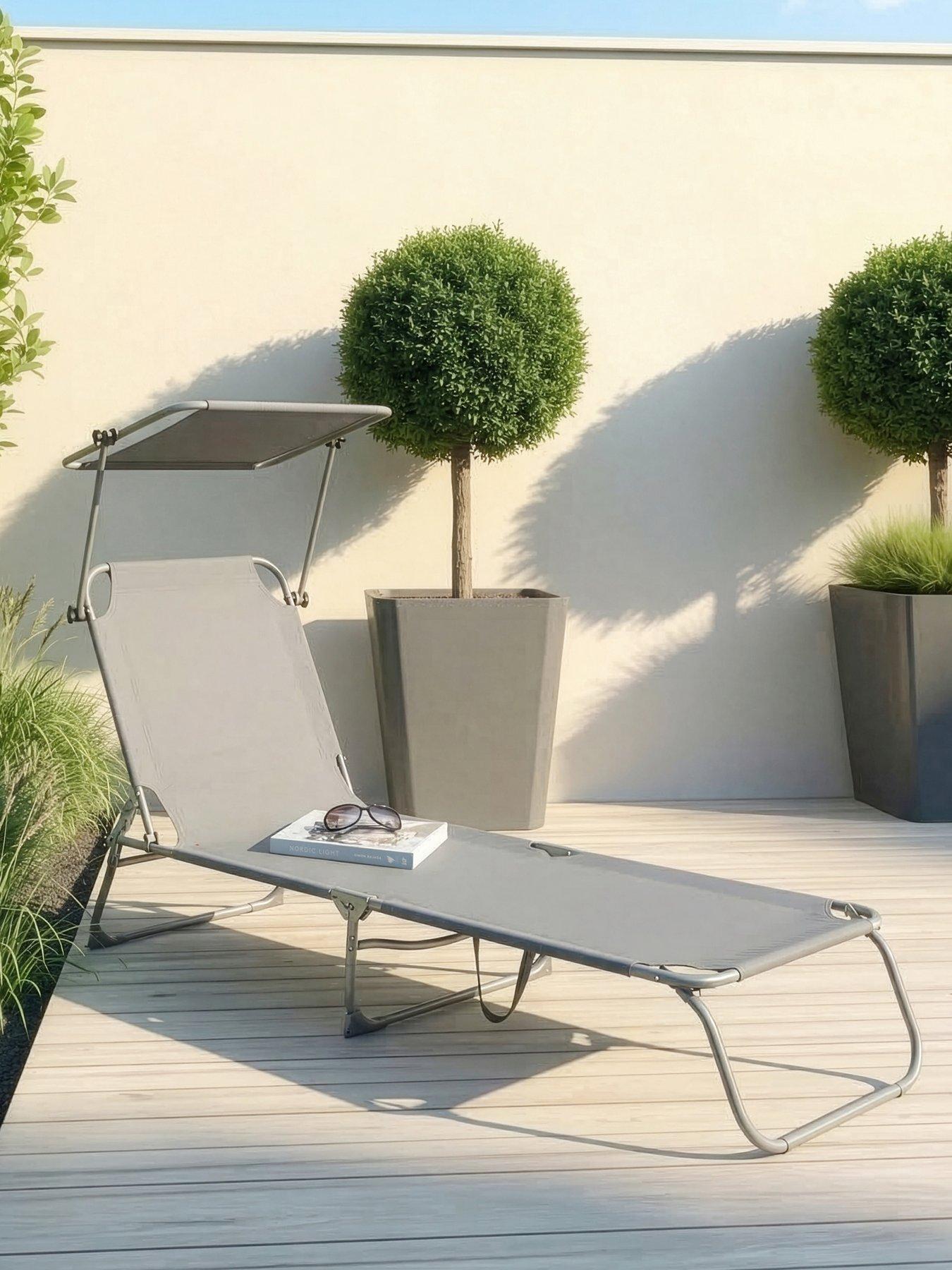 The Very Collection Montana Sunlounger With Sunshade- Charcoal