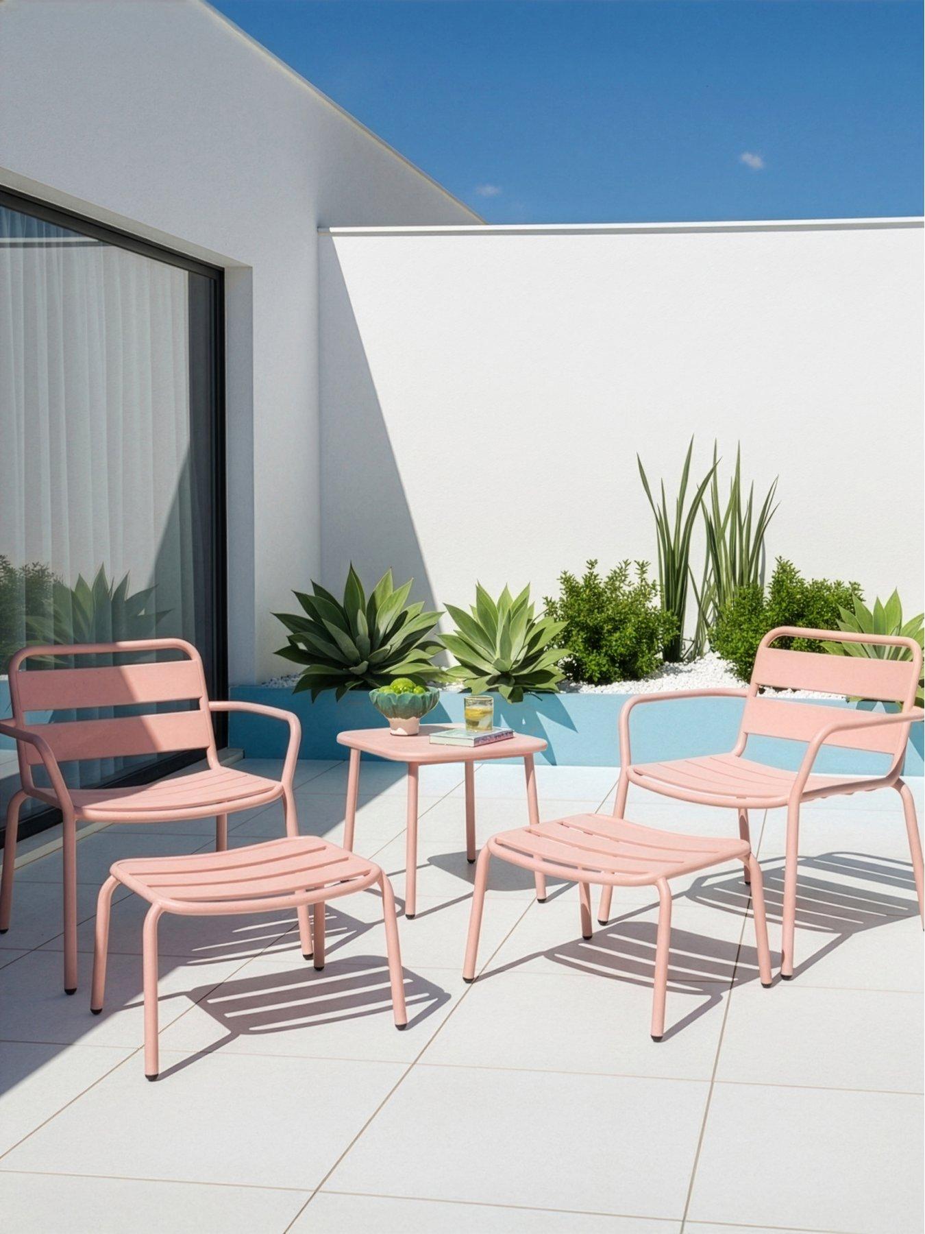 The Very Collection Riviera Bistro Set With Footstools - Peach