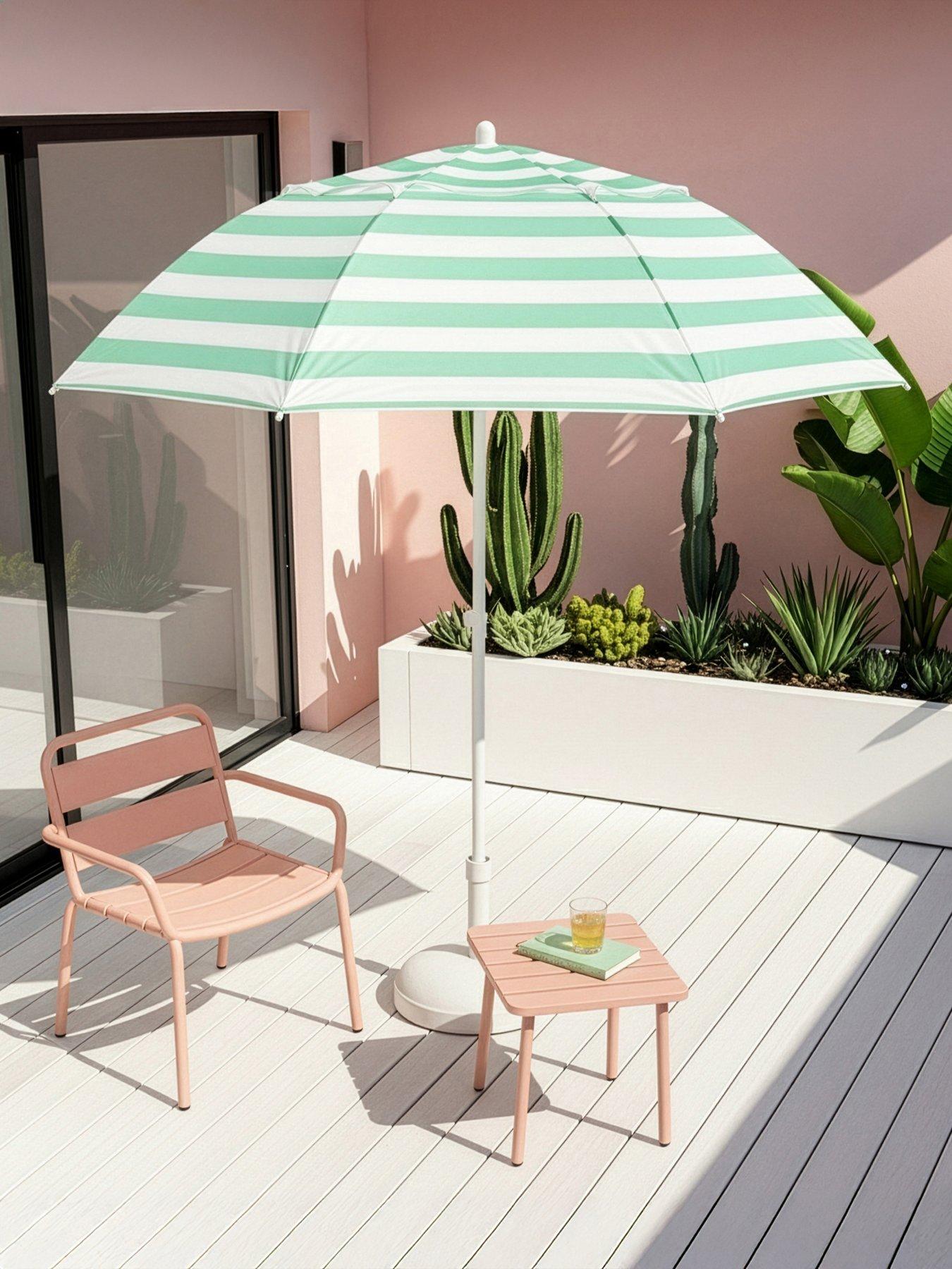 The Very Collection 2M Push Up Parasol - Green Stripe