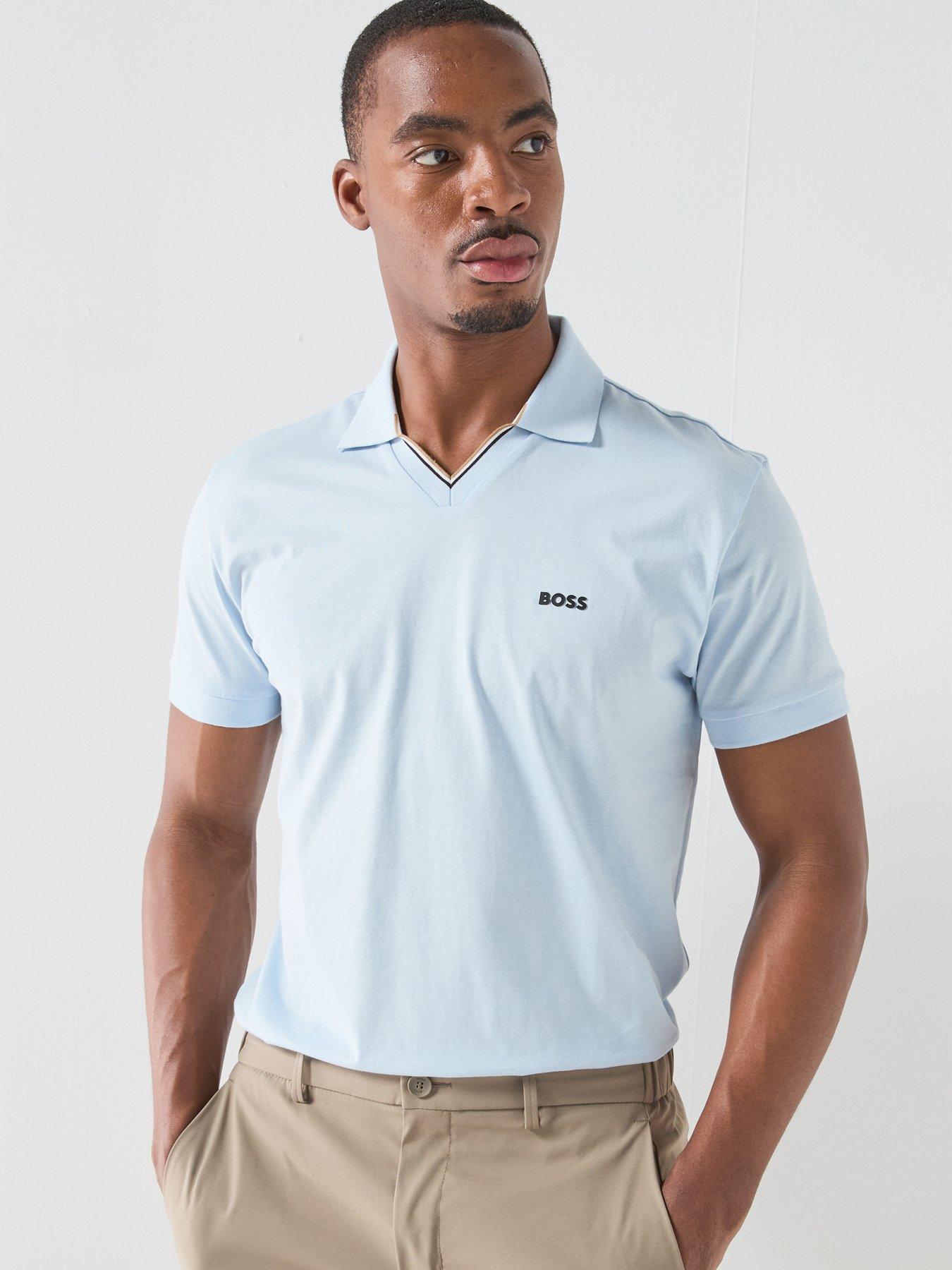 BOSS Mens Golf Birdie Open Collar Polo Shirt - Blue