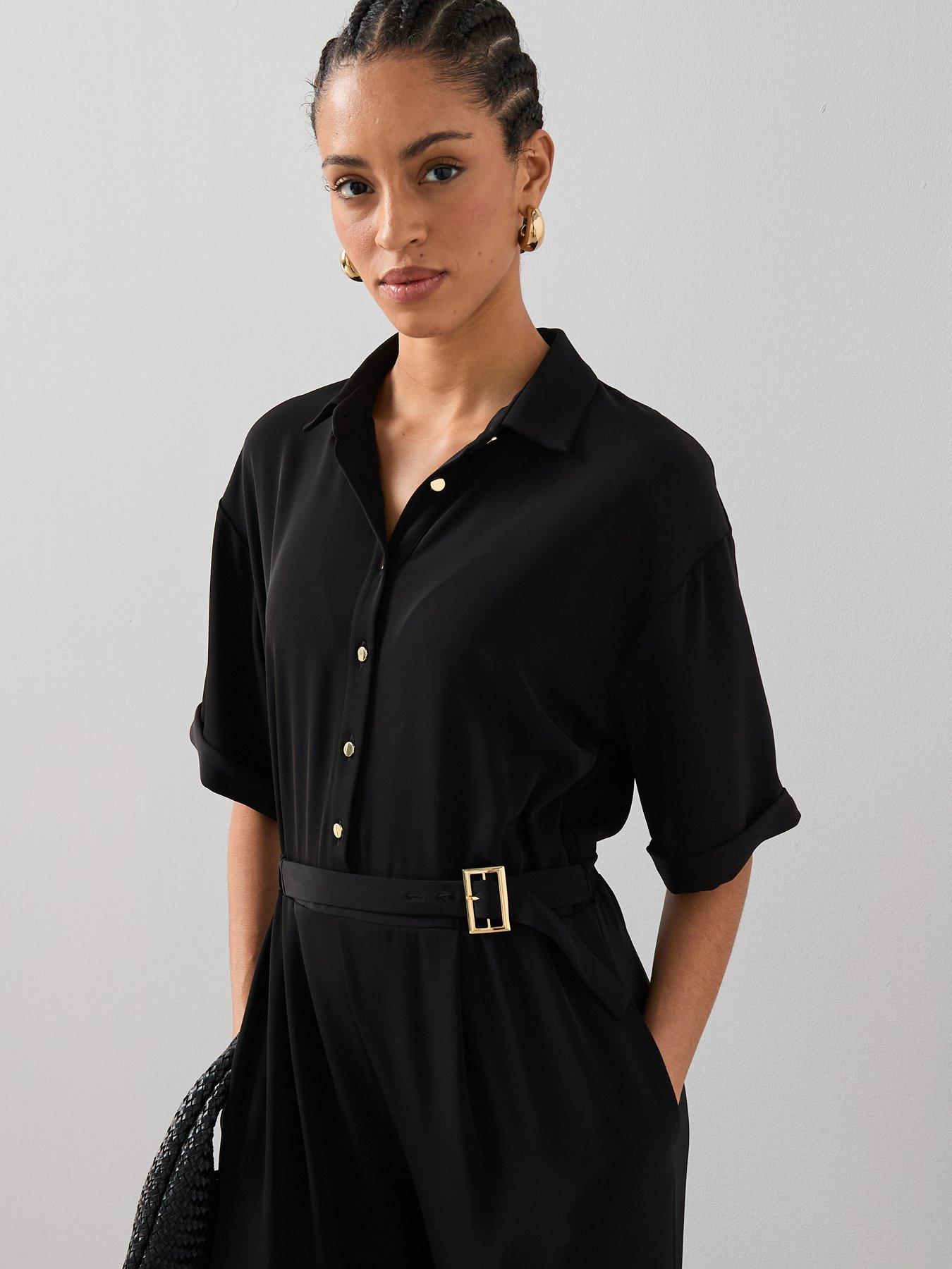 Image 5 of 7 of The Very Collection Belted Button Down Jumpsuit - Black