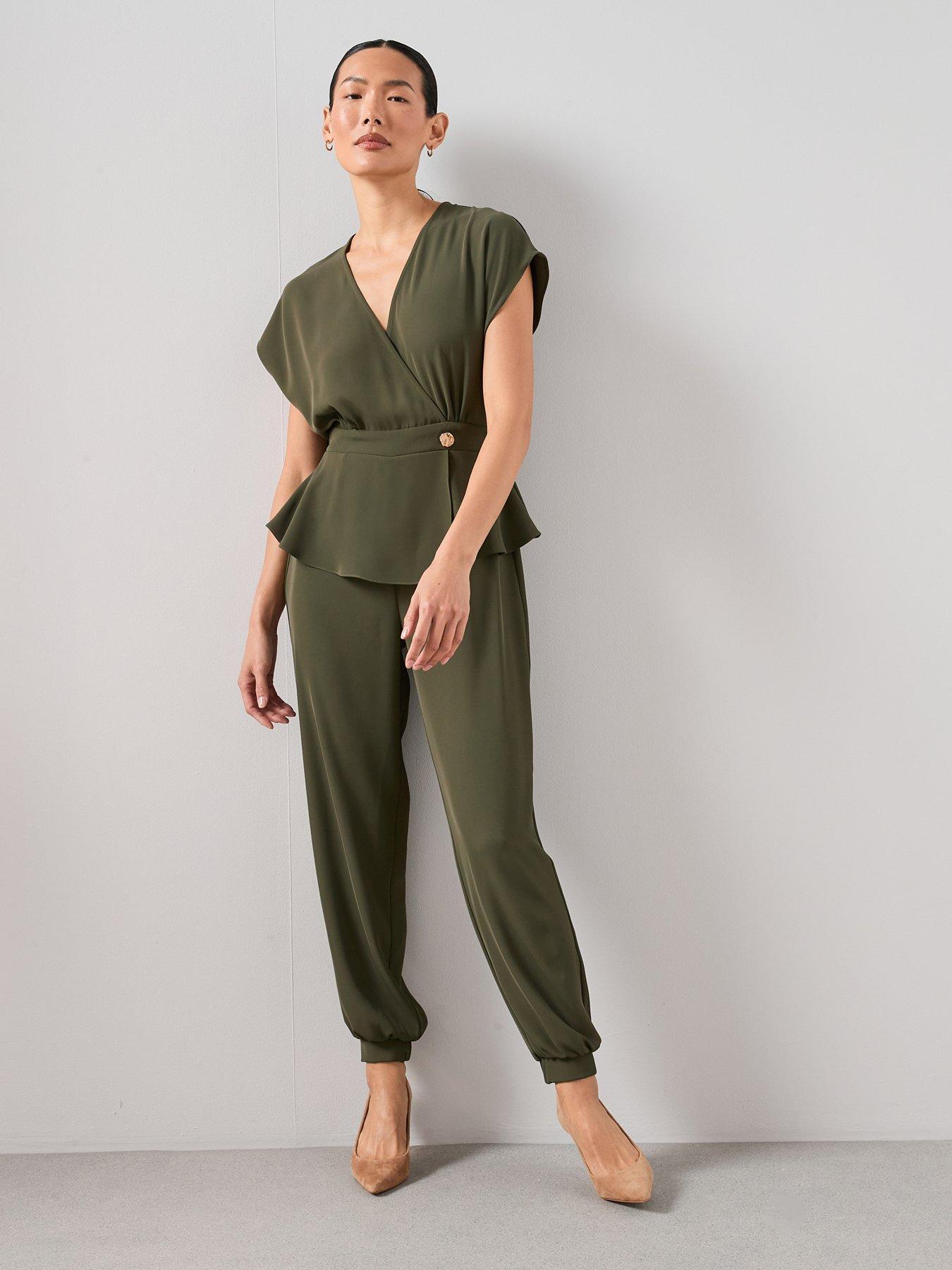  image of the-very-collection-wrap-belted-jumpsuit-green