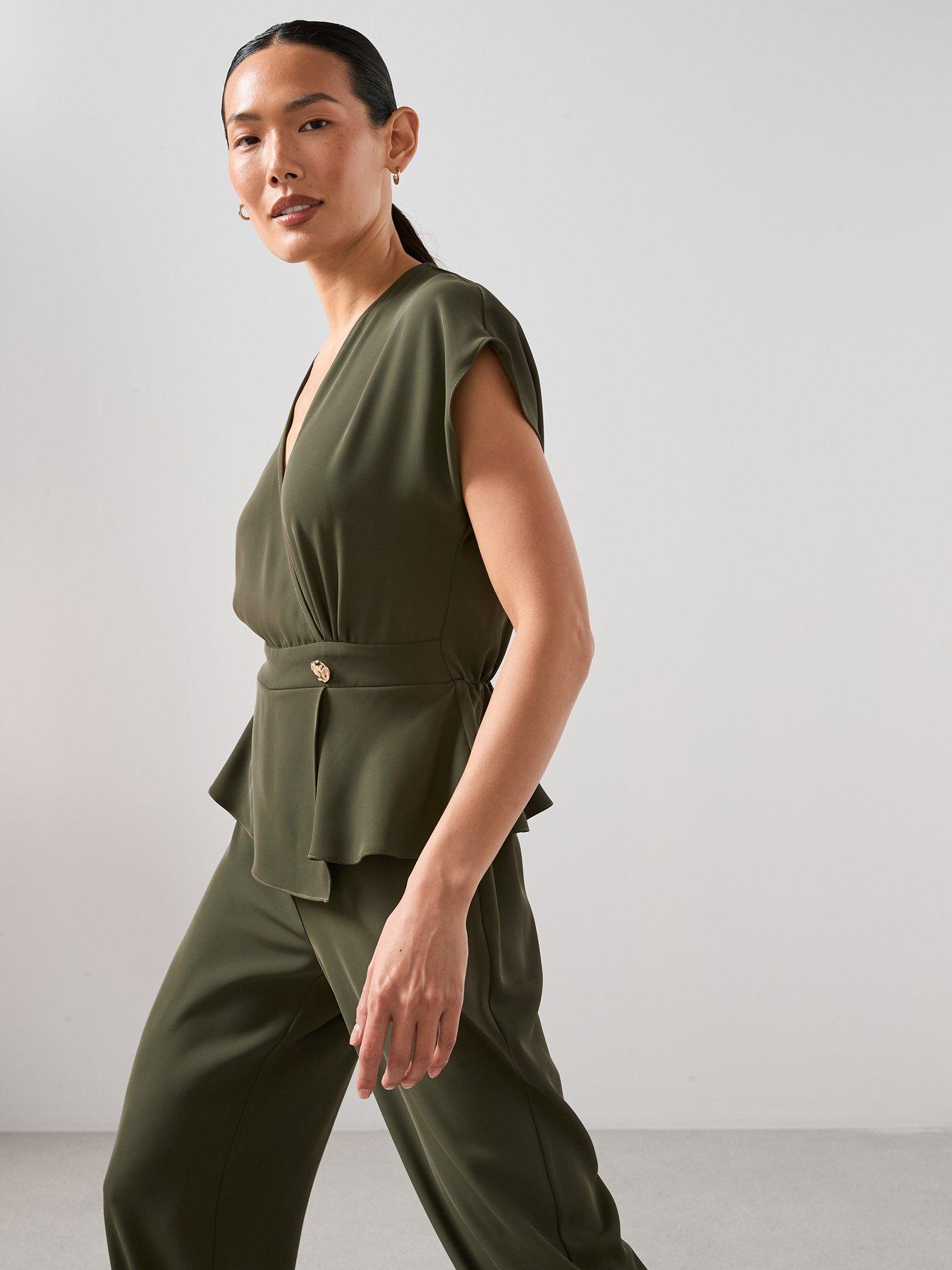  image of the-very-collection-wrap-belted-jumpsuit-green