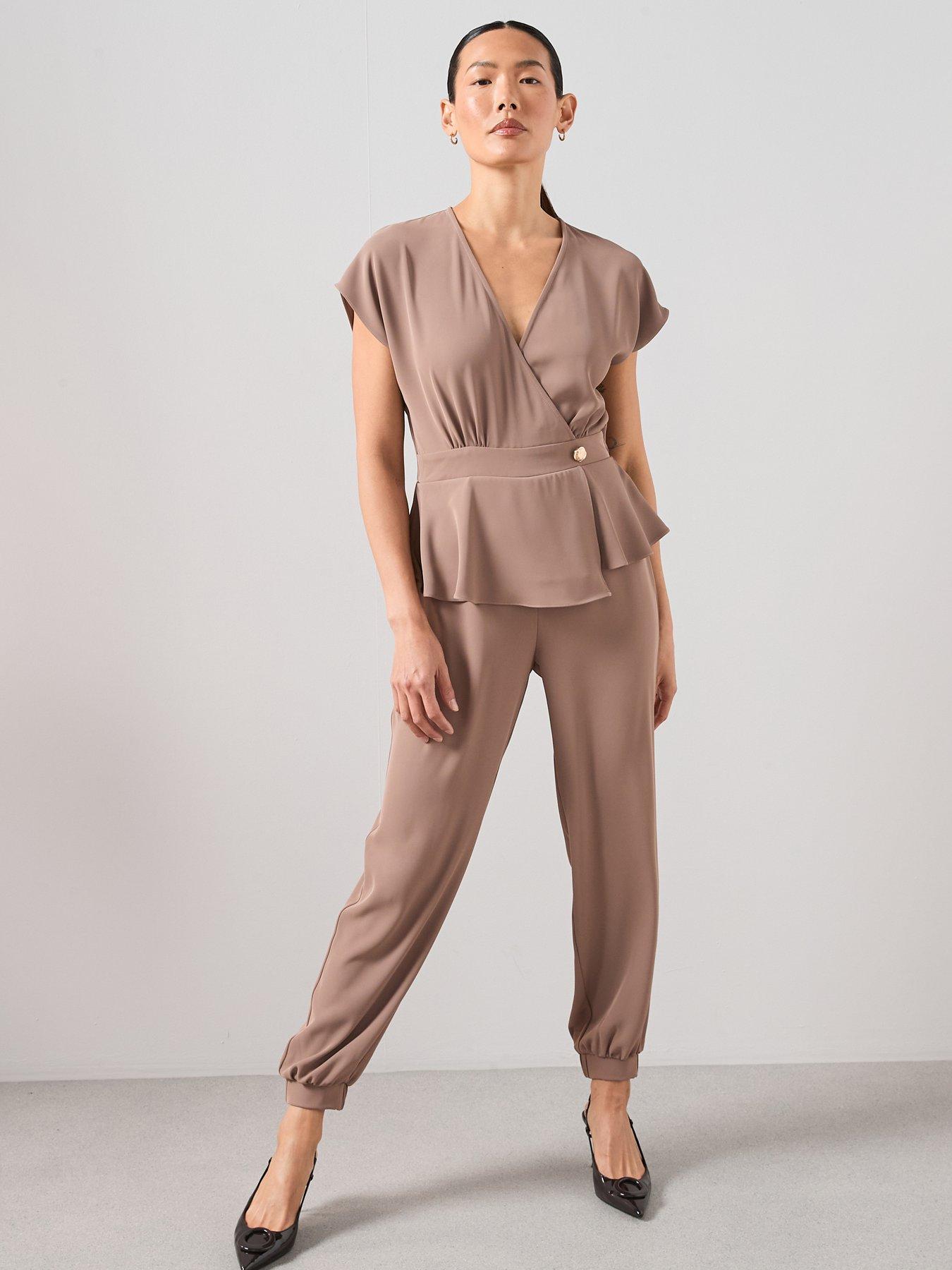  image of the-very-collection-wrap-belted-jumpsuit-mocha