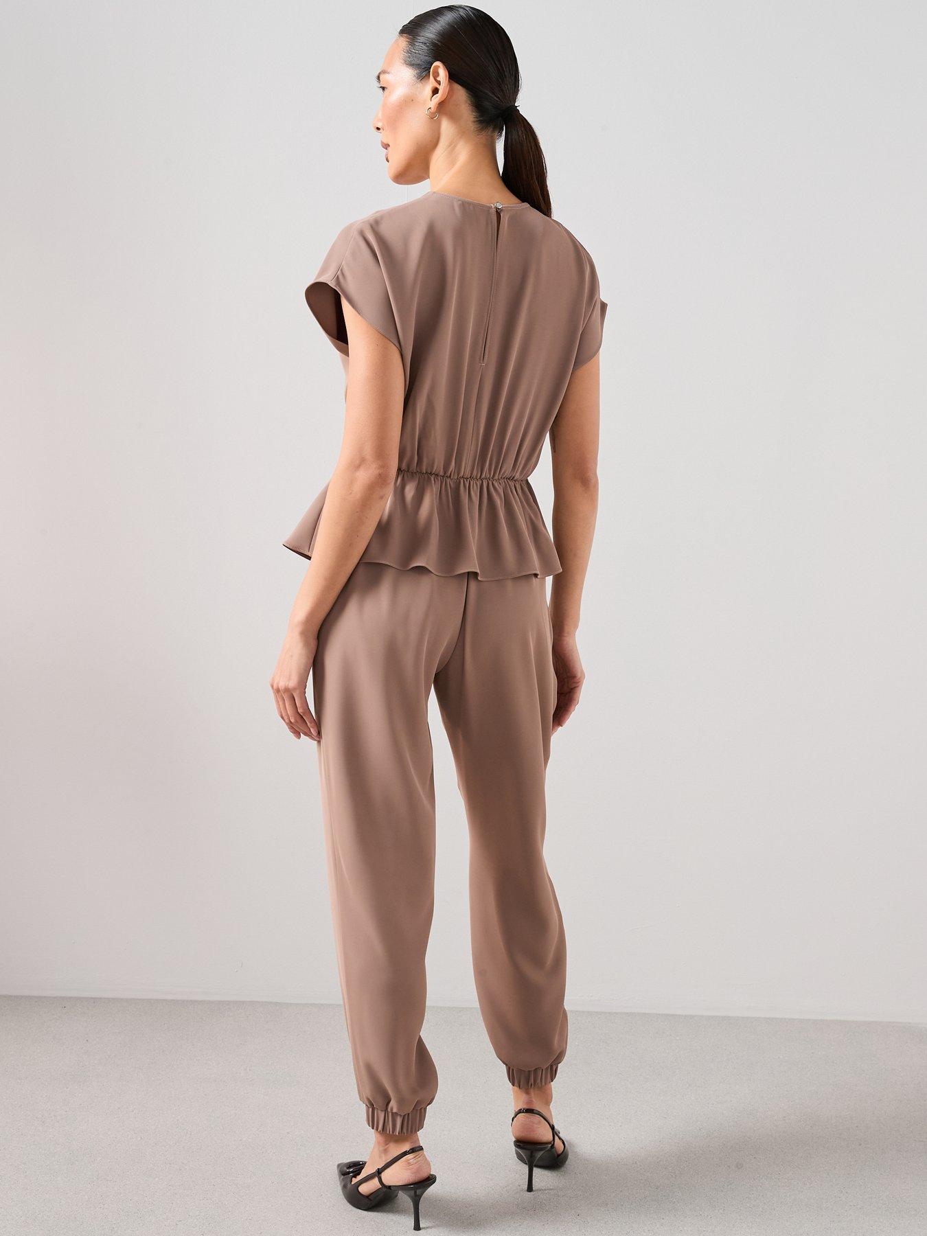 stillFront image of the-very-collection-wrap-belted-jumpsuit-mocha