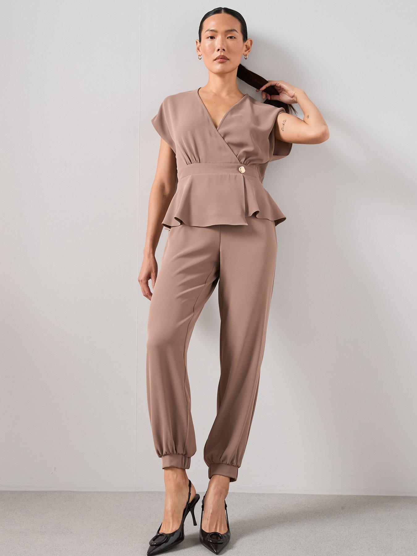  image of the-very-collection-wrap-belted-jumpsuit-mocha