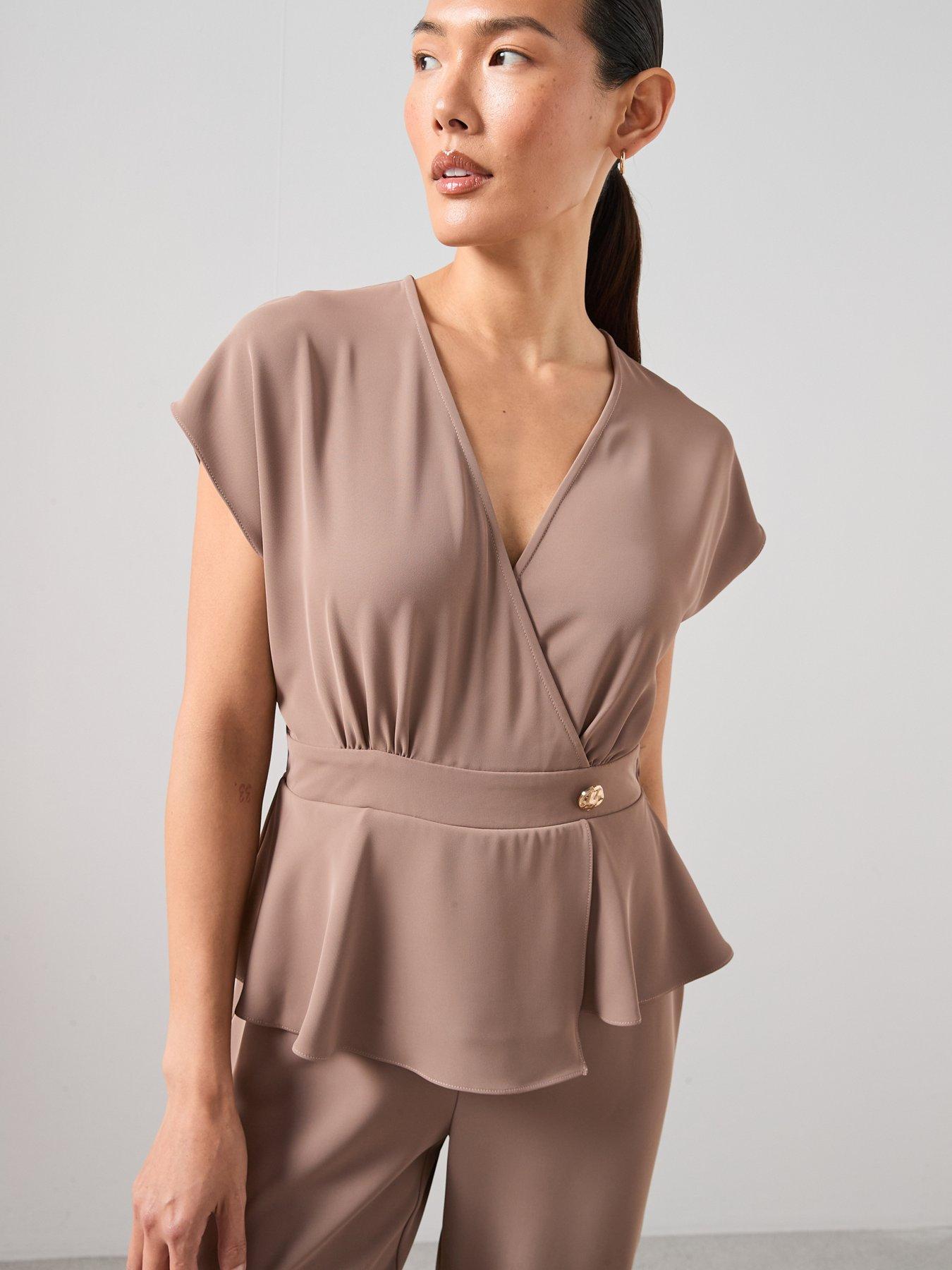  image of the-very-collection-wrap-belted-jumpsuit-mocha