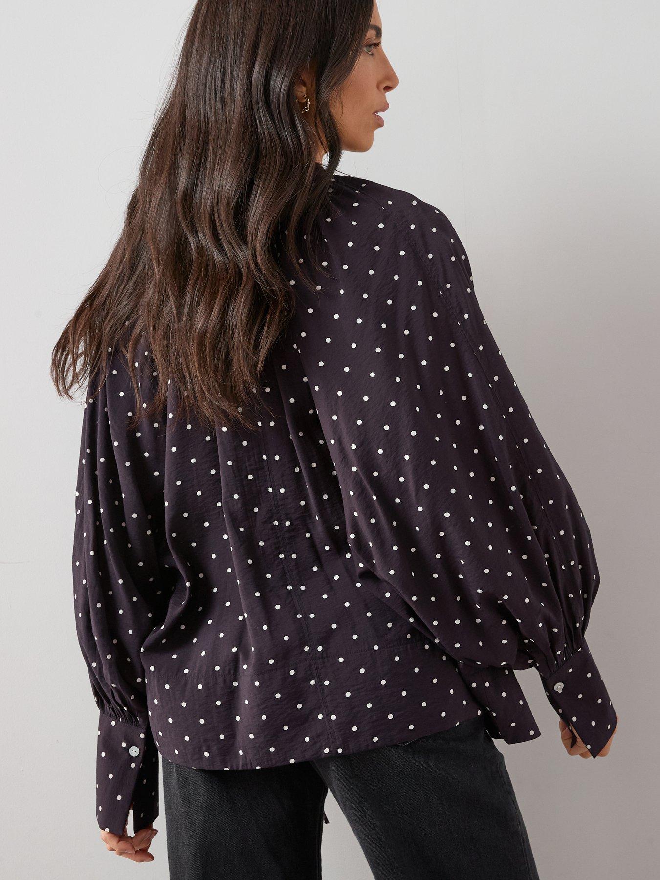 Image 2 of 7 of The Very Collection V-Neck Polka Dot Floaty Blouse - Dark Plum