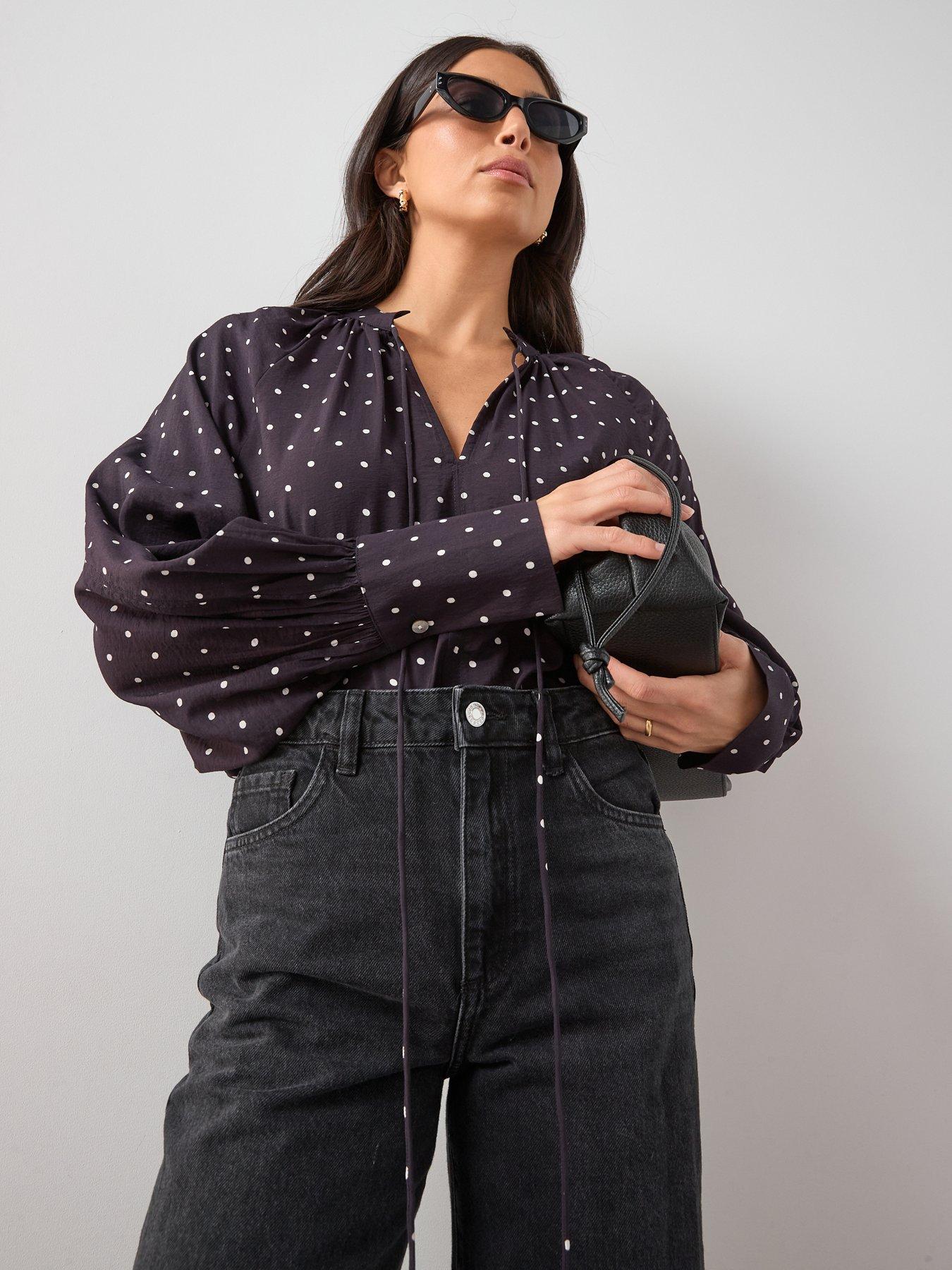Image 4 of 7 of The Very Collection V-Neck Polka Dot Floaty Blouse - Dark Plum