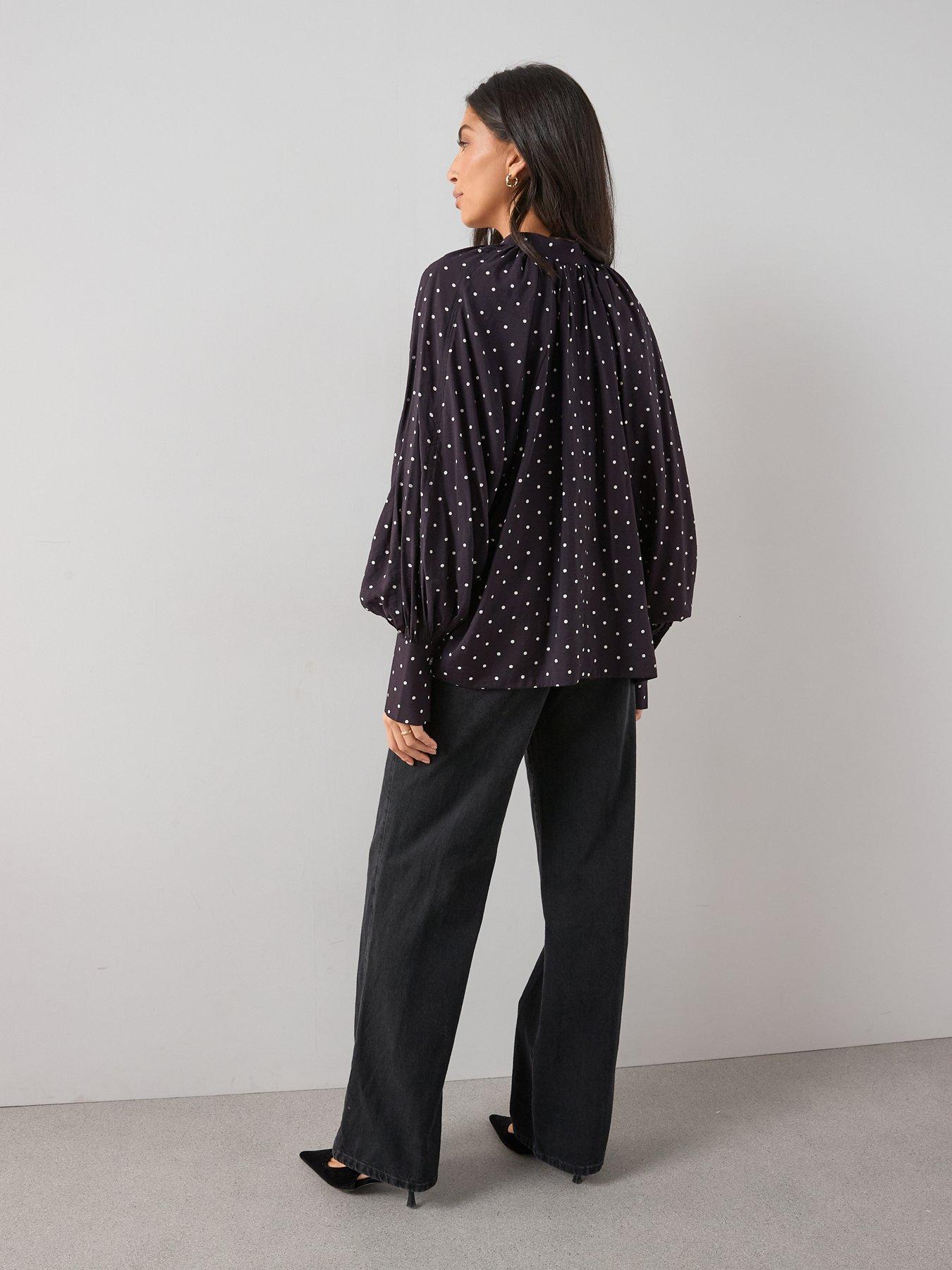 Image 5 of 7 of The Very Collection V-Neck Polka Dot Floaty Blouse - Dark Plum