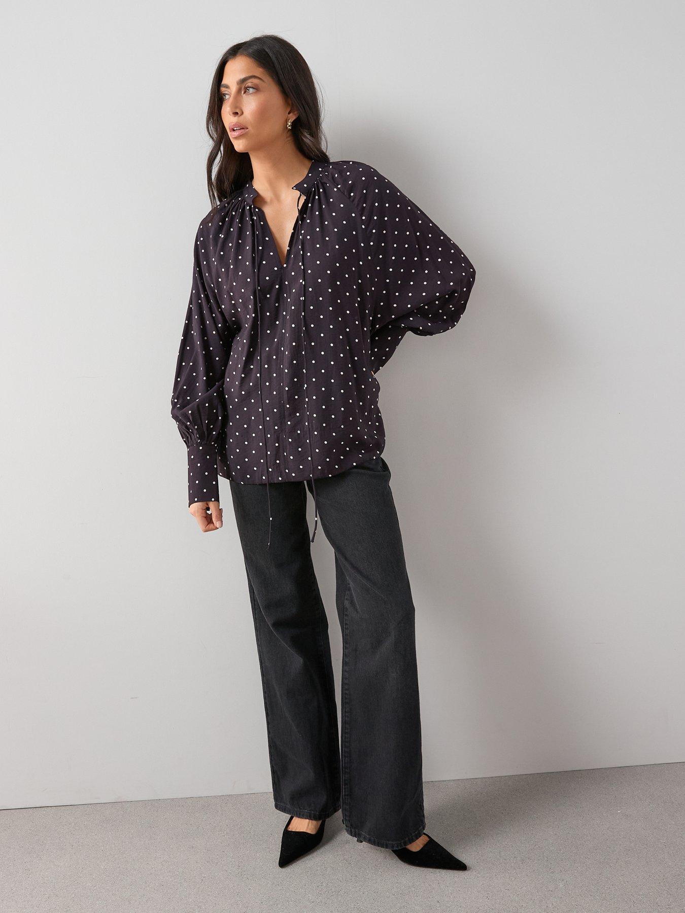 Image 6 of 7 of The Very Collection V-Neck Polka Dot Floaty Blouse - Dark Plum