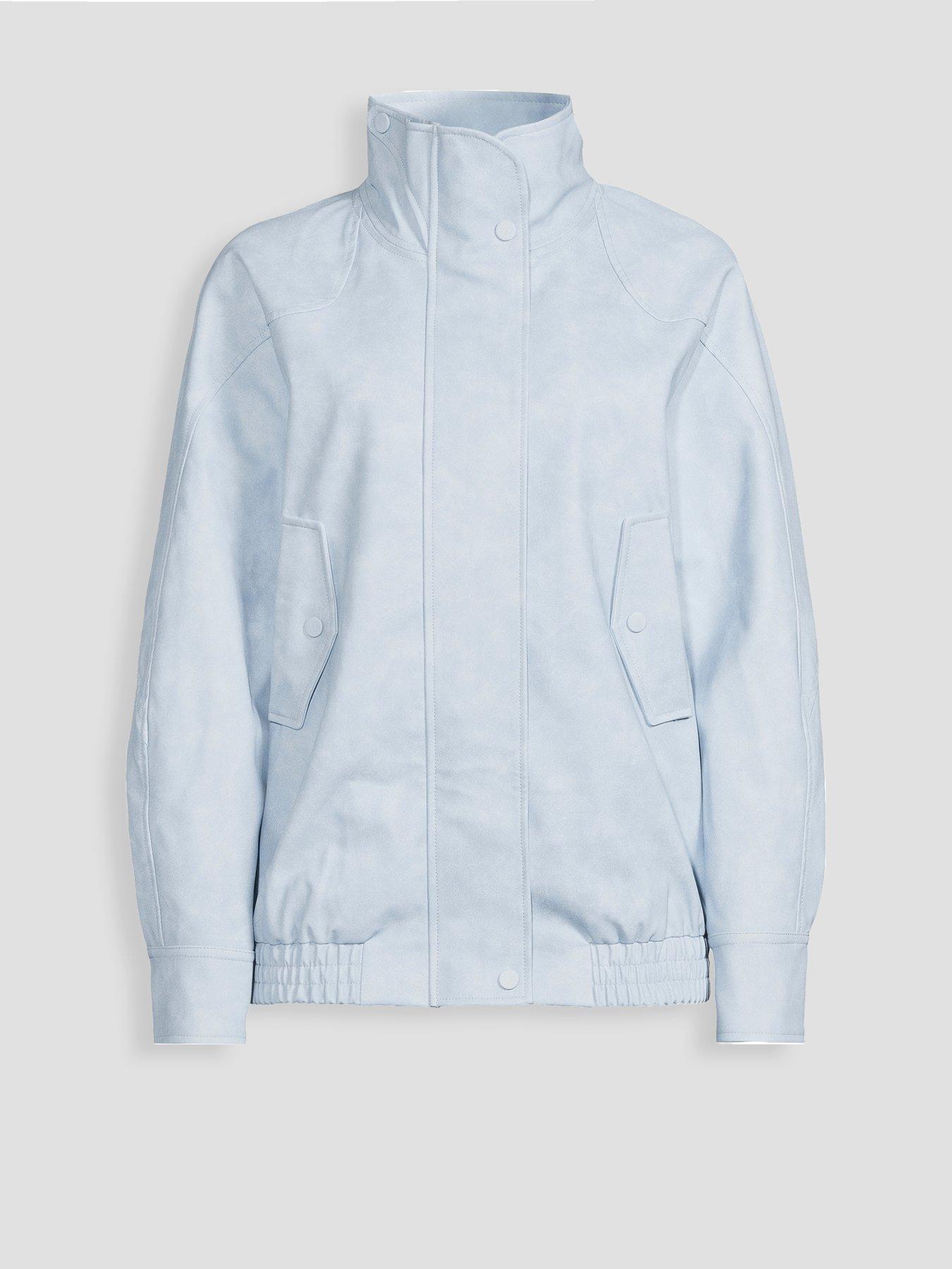 Image 5 of 5 of Michelle Keegan Faux Leather Funnel Neck Longline Jacket - Blue