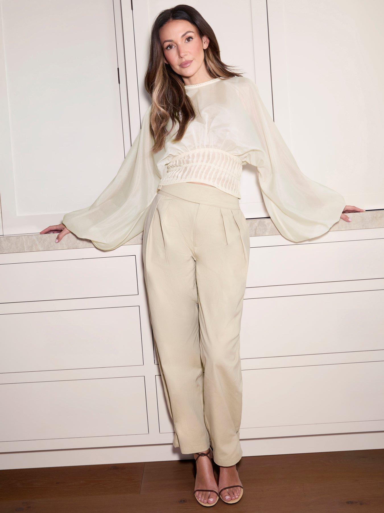 Michelle Keegan Buckle Detail Barrel Leg Trousers - Beige