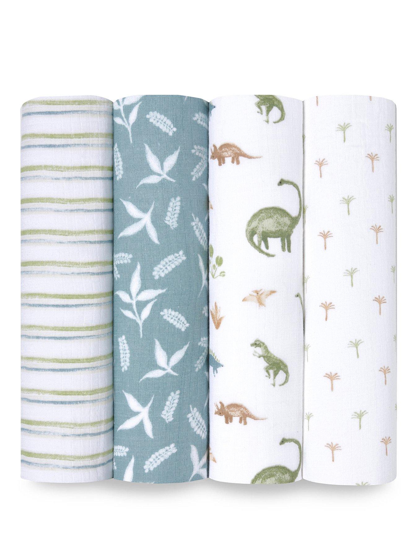  image of aden-anais-essential-cotton-muslin-4-pack-swaddle-blanket-dino-jungle