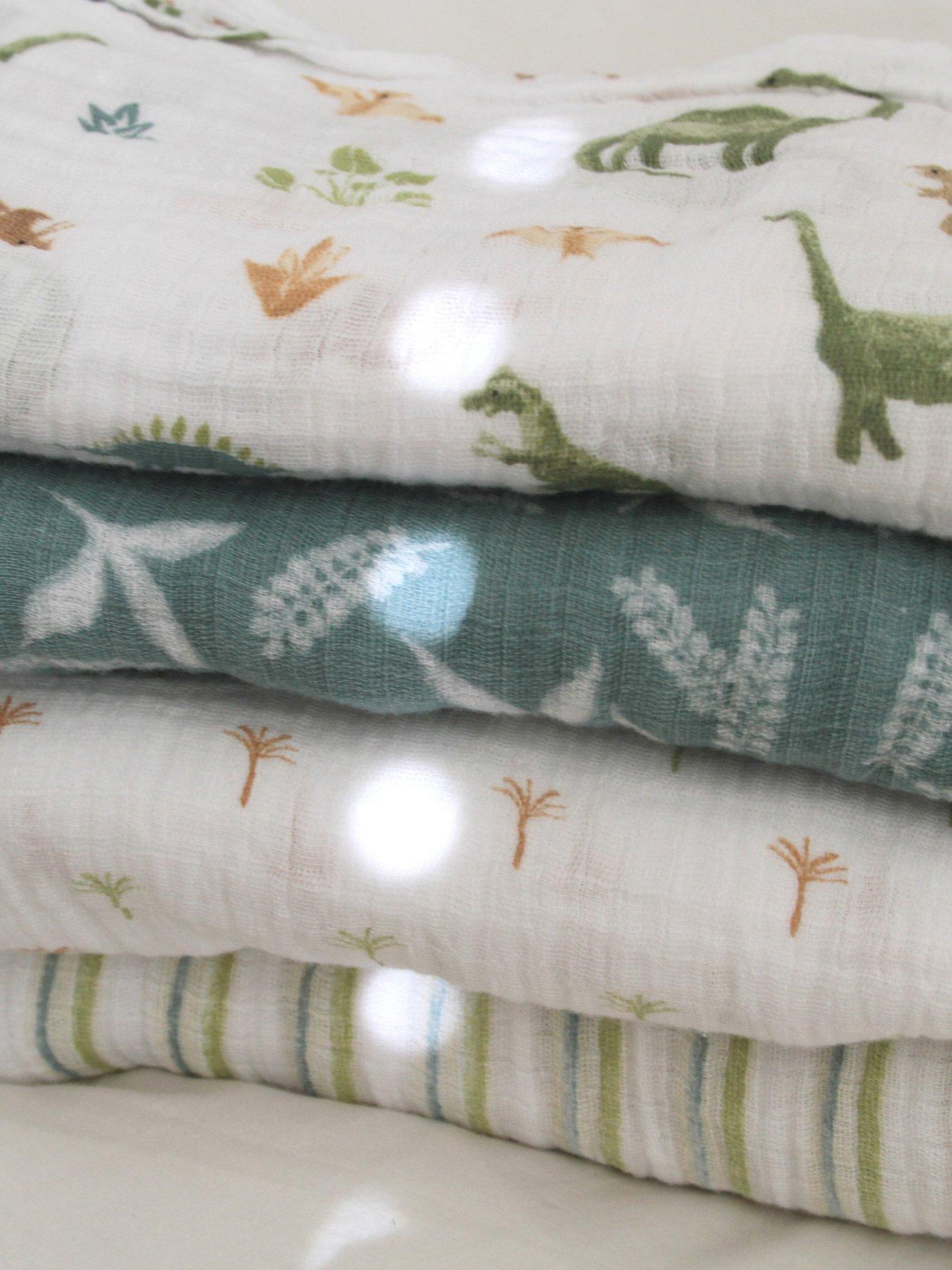  image of aden-anais-essential-cotton-muslin-4-pack-swaddle-blanket-dino-jungle