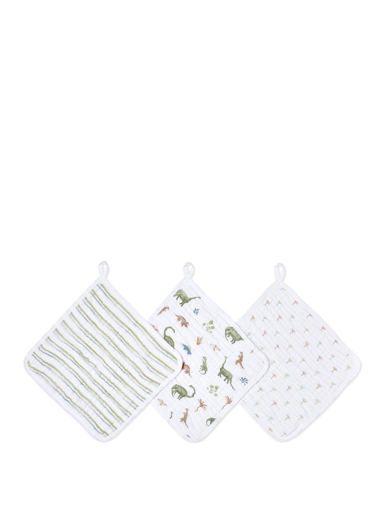 Image 2 of 3 of aden + anais Essentials 3-Pack Cotton Muslin Washcloth Set - Dino Jungle