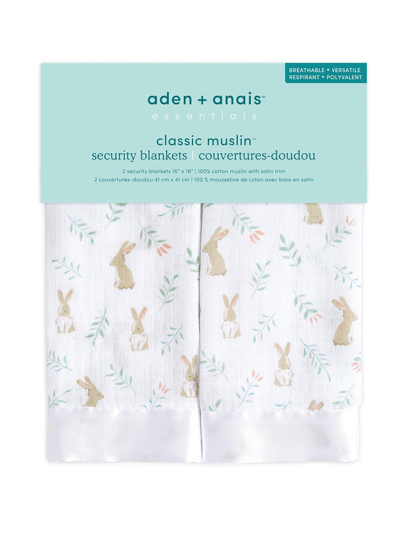  image of aden-anais-essentials-2-pack-cotton-muslin-security-blankets-blushing-bunnies