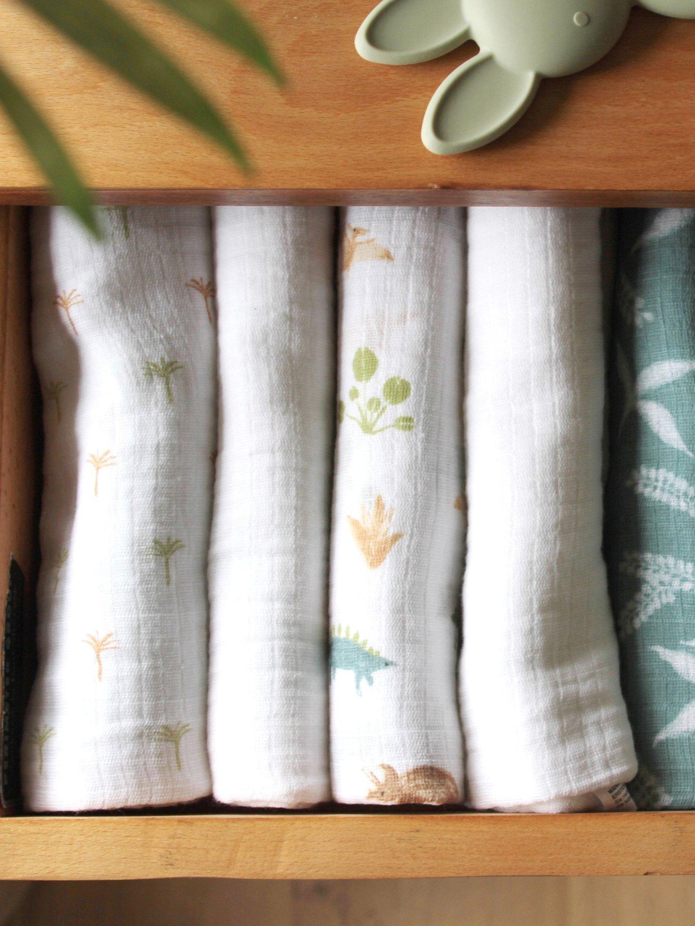  image of aden-anais-essential-5-pack-cotton-muslin-squares-dino-jungle