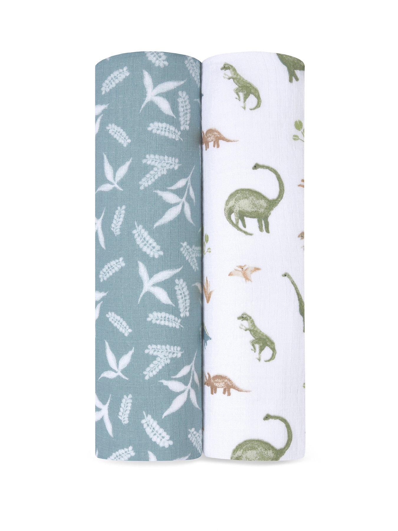 Image 2 of 3 of aden + anais Essential Cotton Muslin 2 Pack Swaddle Blanket - Dino Jungle