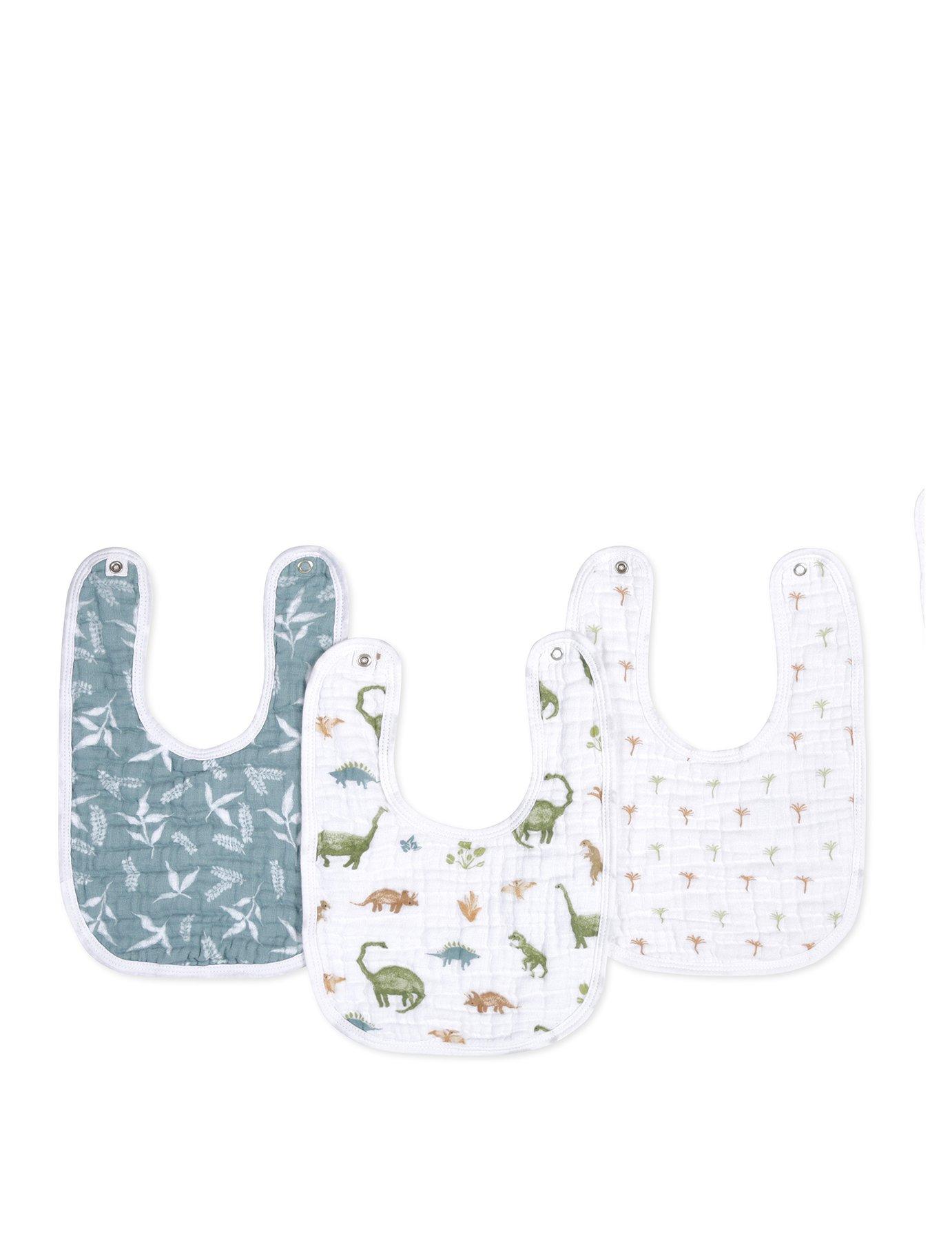  image of aden-anais-essentials-3-pack-cotton-muslin-baby-snap-bibs-dino-jungle