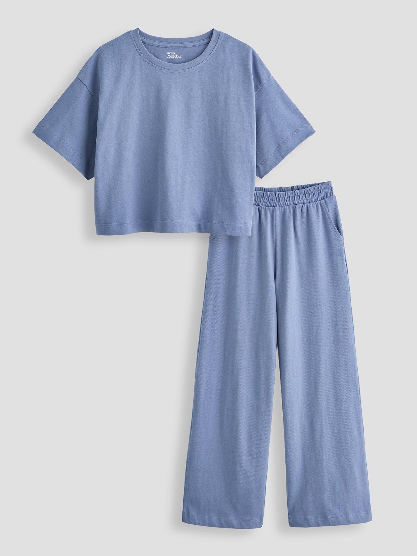 The Very Collection Girls Oversized Boxy Top and Trouser Heavy Weight Jersey Outfit - Blue