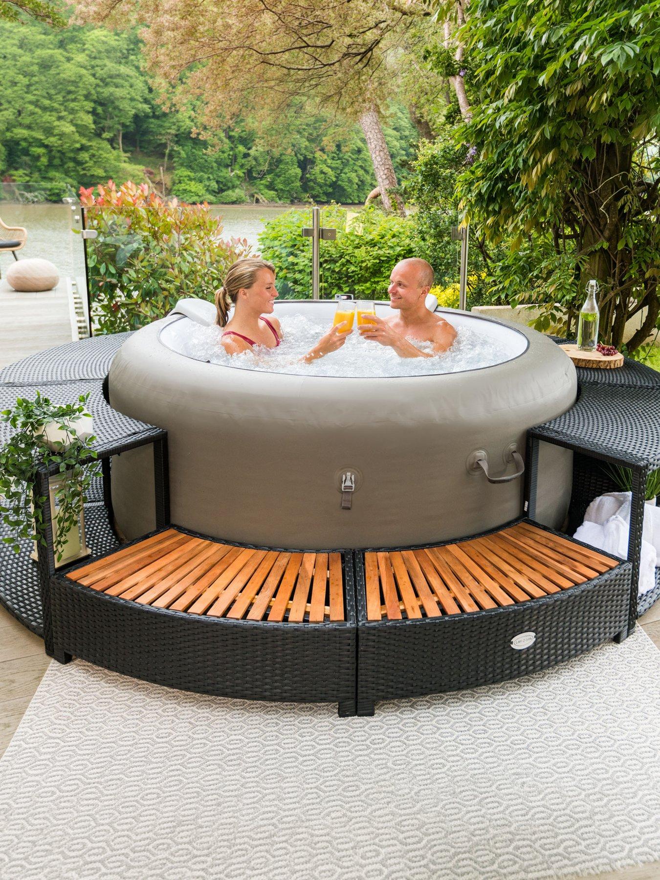 Lay-Z-Spa Round Rattan Hot Tub Surround with Storage 180cm, Black