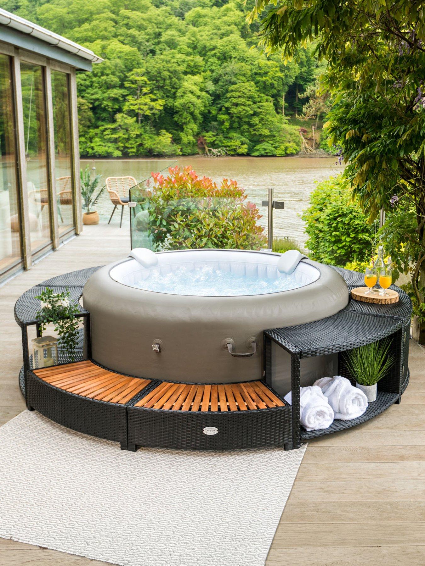 Lay-Z-Spa Round Rattan Hot Tub Surround with Storage 200cm, Black