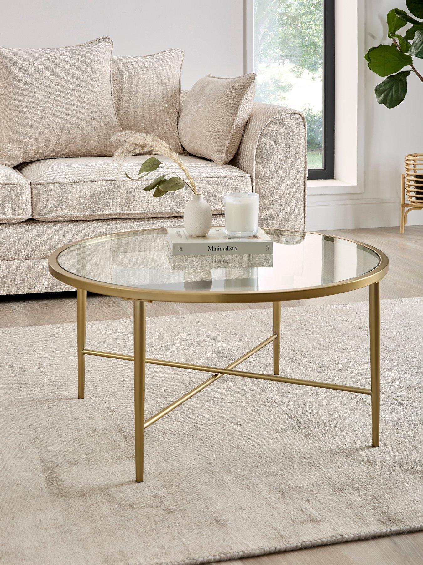 The Very Collection Link Glass Top Coffee Table - Brass