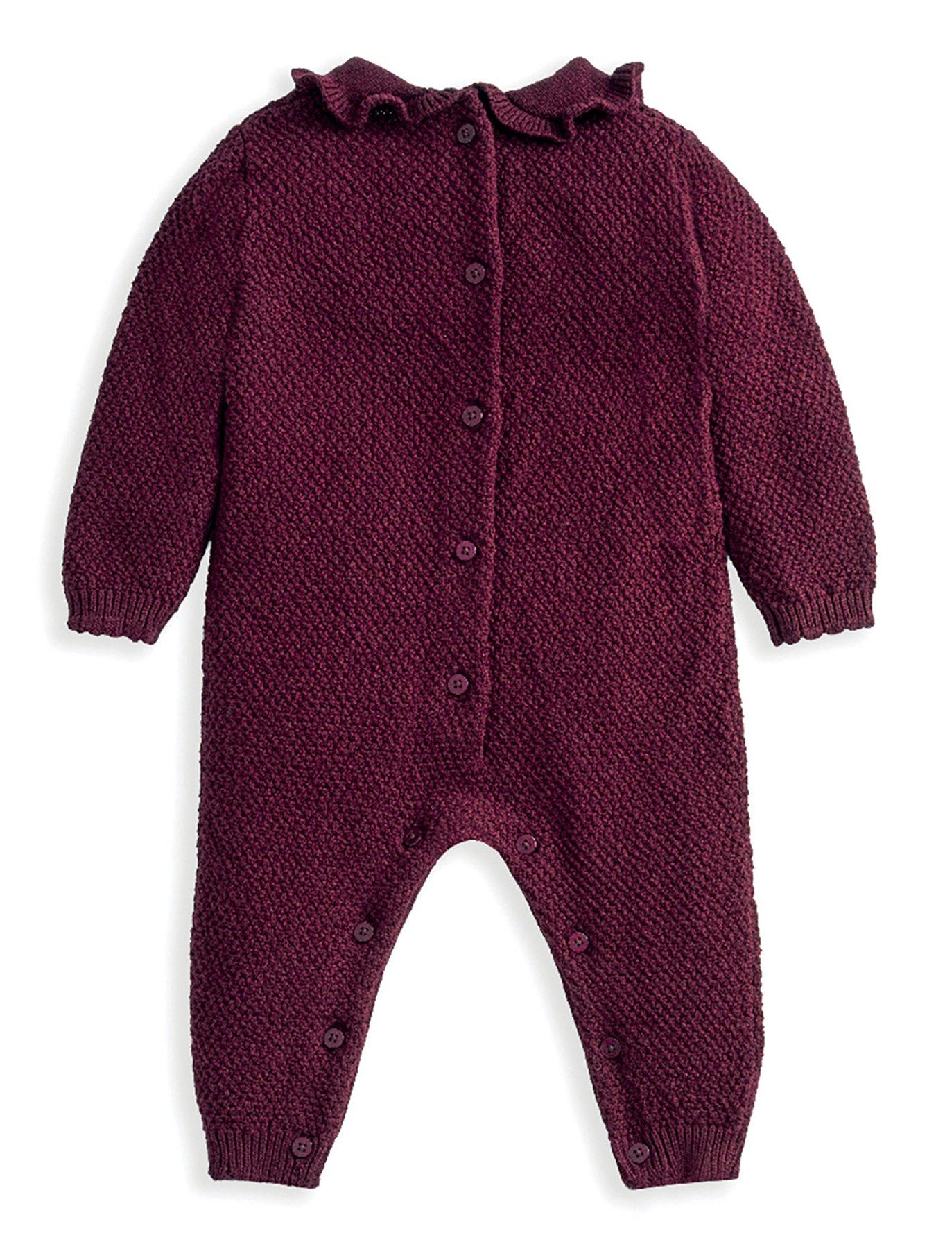 Image 3 of 6 of Mamas & Papas Baby Girls Knit Embroidered Knitted Romper - Dark Red