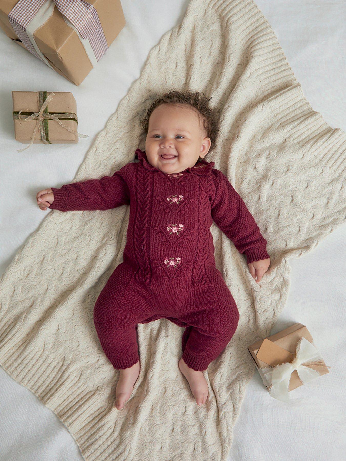 Image 5 of 6 of Mamas & Papas Baby Girls Knit Embroidered Knitted Romper - Dark Red