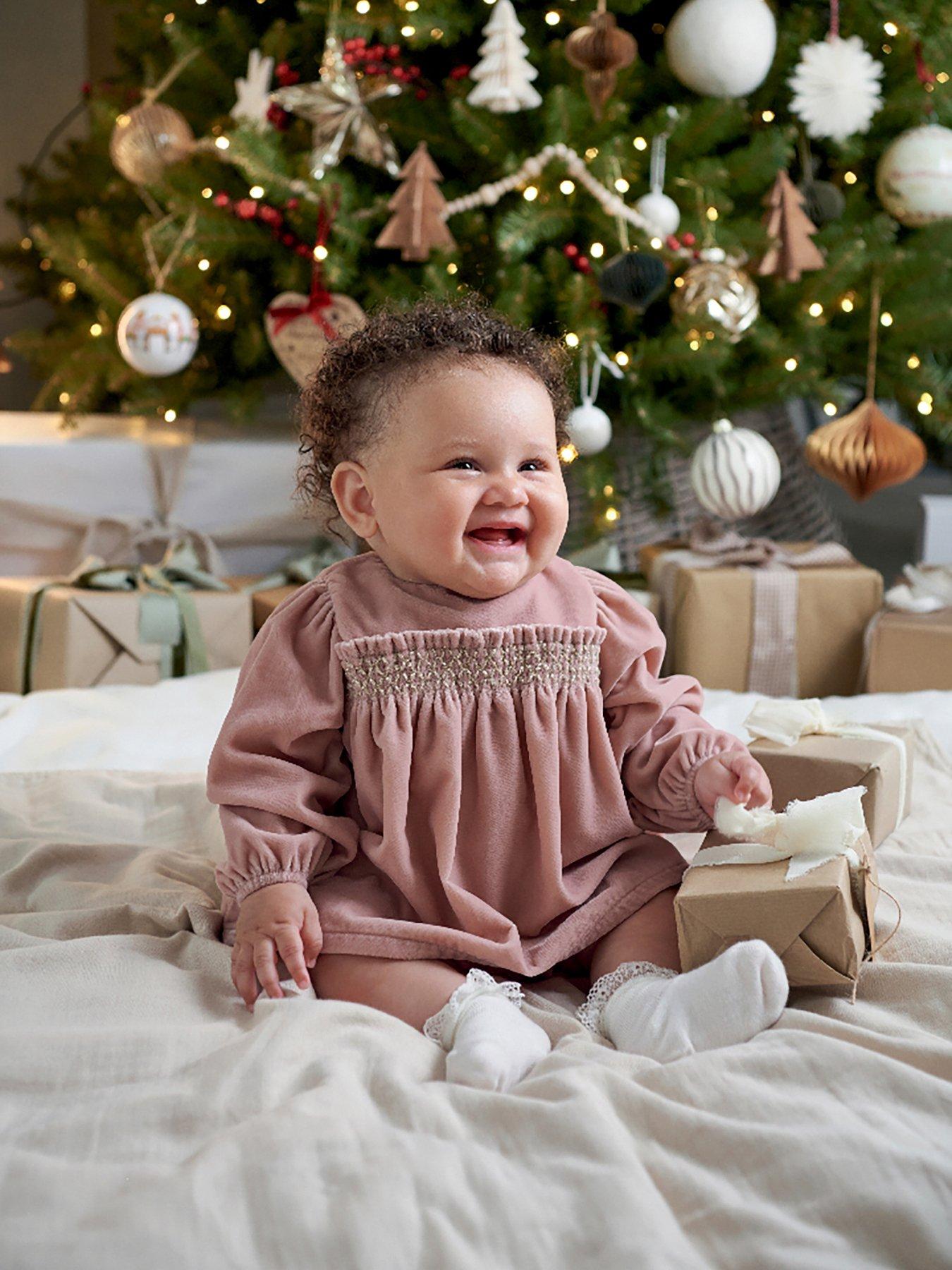 Image 1 of 7 of Mamas & Papas Baby Girls 2 Piece Velvet Dress &amp; Bloomers Set - Pink