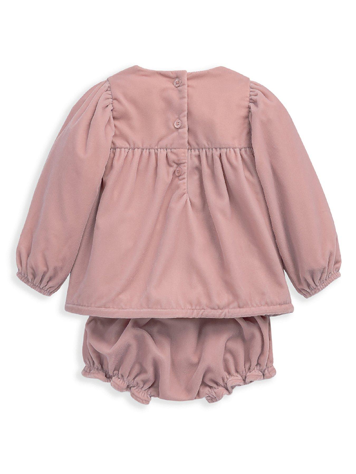 Image 3 of 7 of Mamas & Papas Baby Girls 2 Piece Velvet Dress &amp; Bloomers Set - Pink
