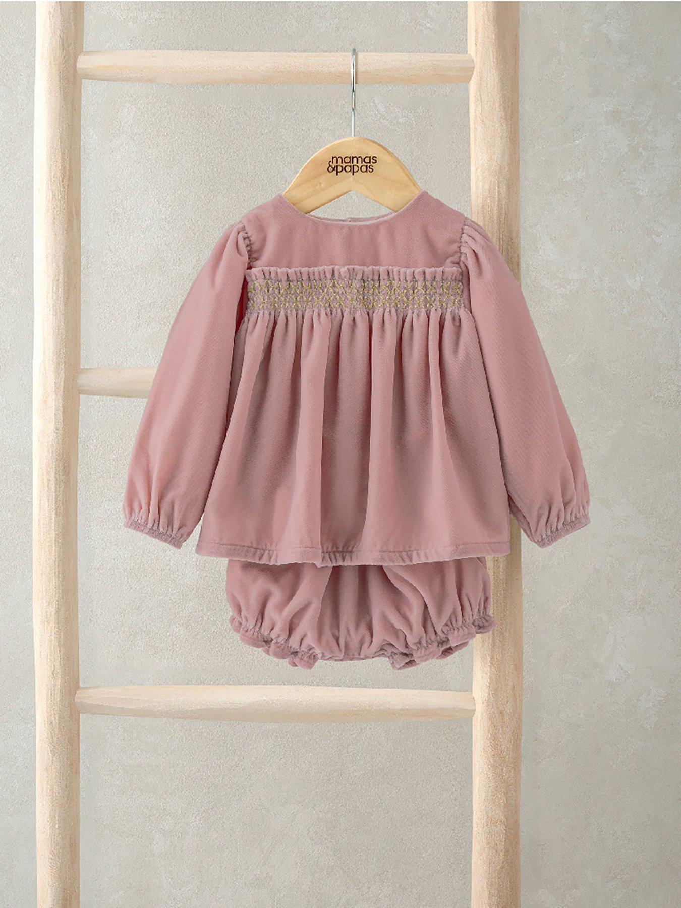Image 5 of 7 of Mamas & Papas Baby Girls 2 Piece Velvet Dress &amp; Bloomers Set - Pink