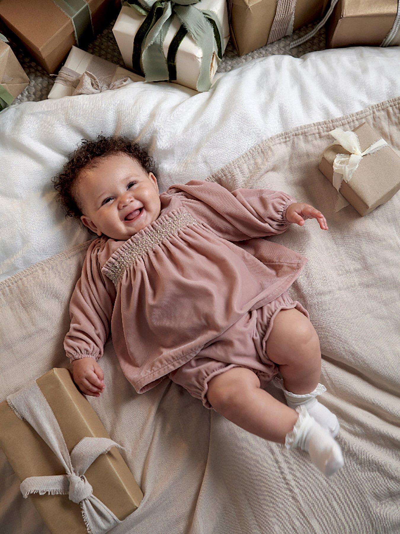 Image 6 of 7 of Mamas & Papas Baby Girls 2 Piece Velvet Dress &amp; Bloomers Set - Pink