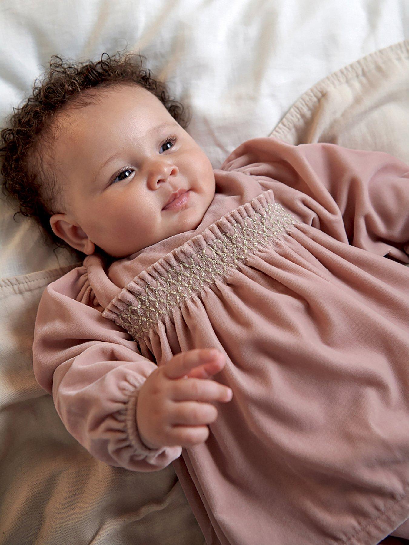 Image 7 of 7 of Mamas & Papas Baby Girls 2 Piece Velvet Dress &amp; Bloomers Set - Pink