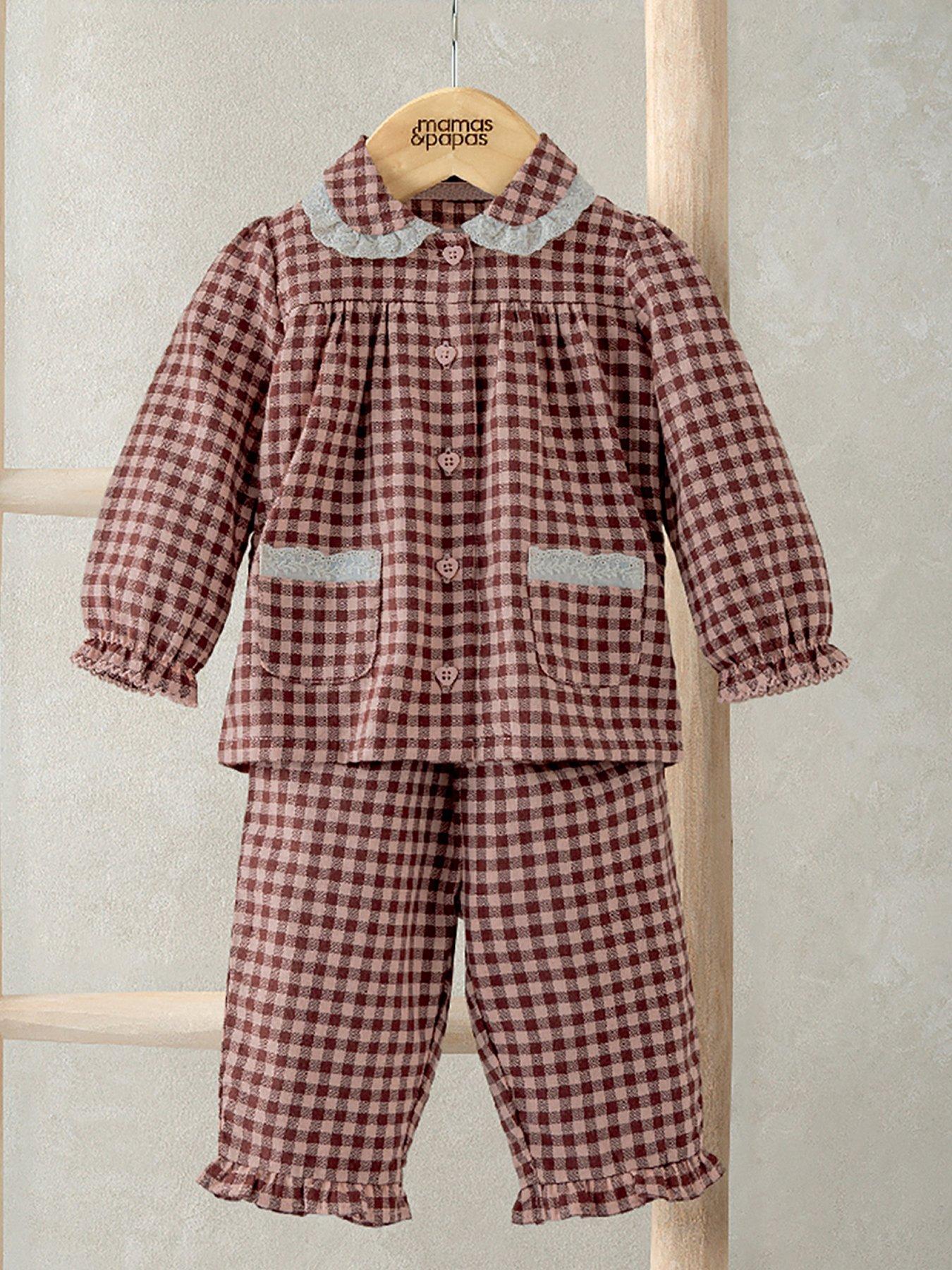 Mamas & Papas Baby Girls Lace Trim Gingham Pyjamas - Dark Red