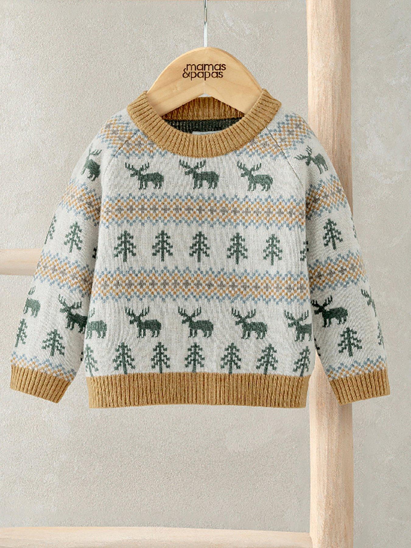 Mamas & Papas Baby Boys Moose Fairisle Christmas Knitted Jumper - Beige