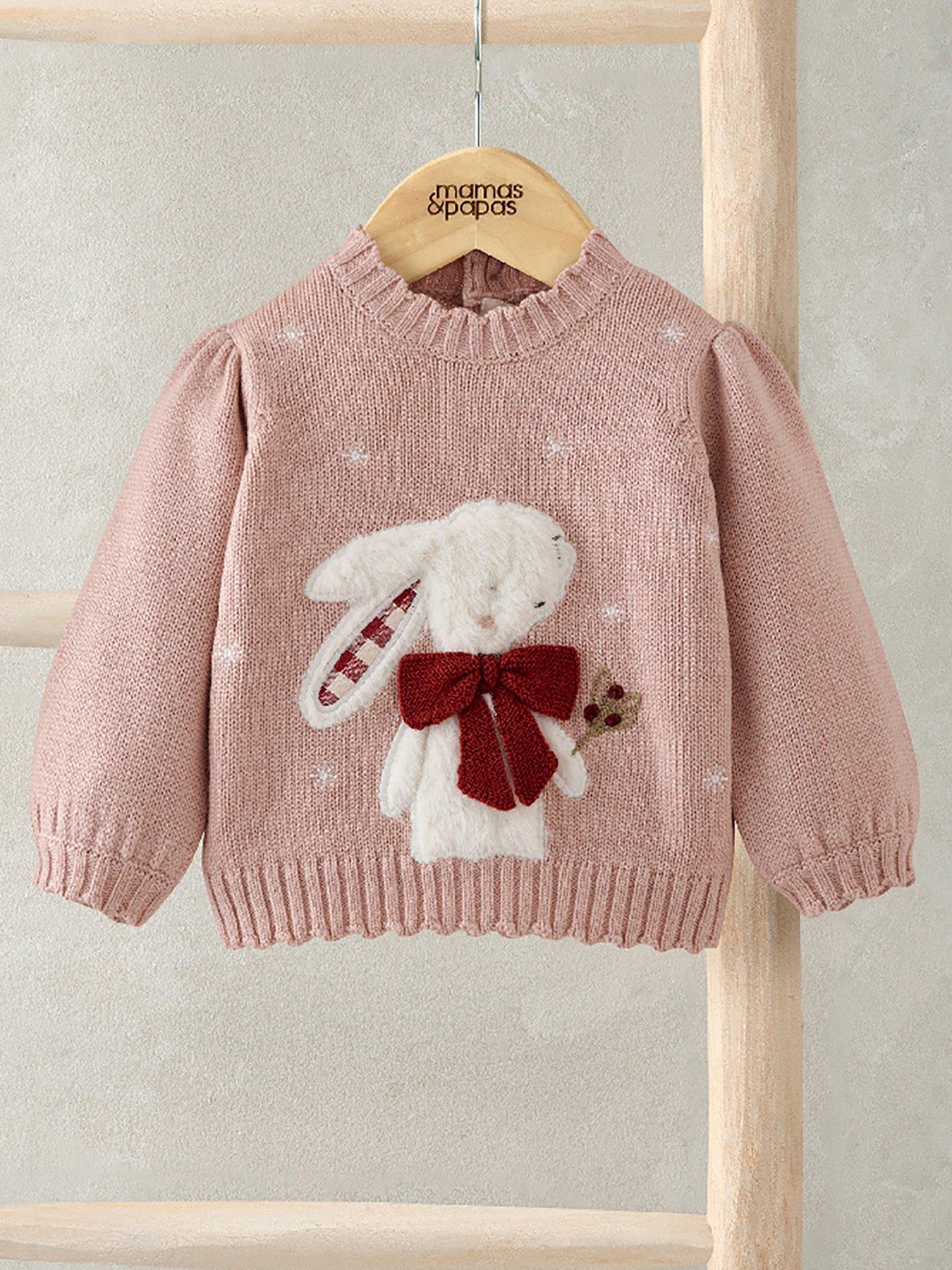  image of mamas-papas-baby-girls-bunny-christmas-jumper-pink