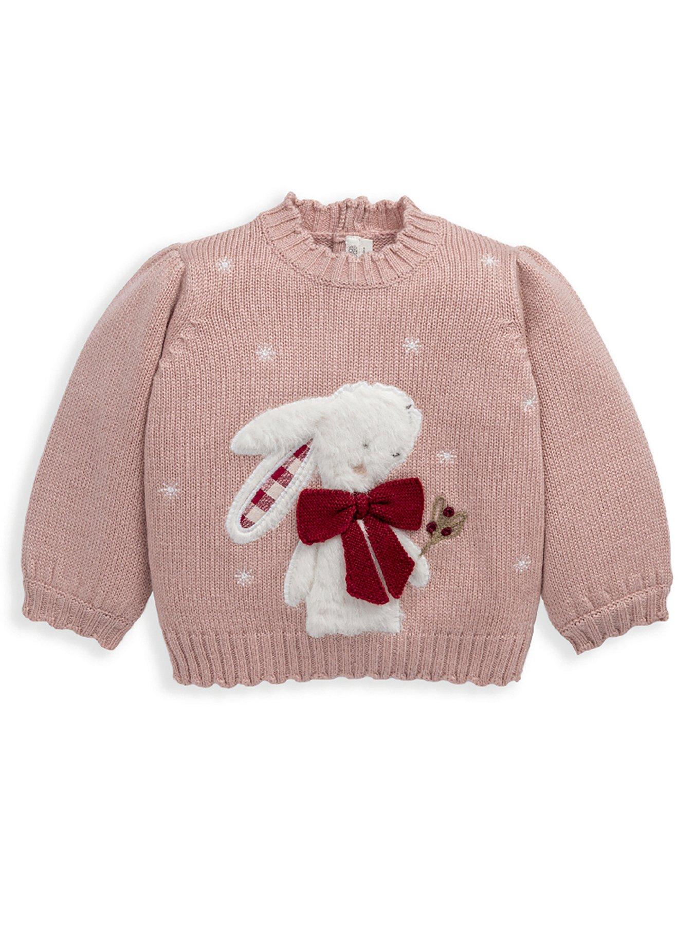  image of mamas-papas-baby-girls-bunny-christmas-jumper-pink