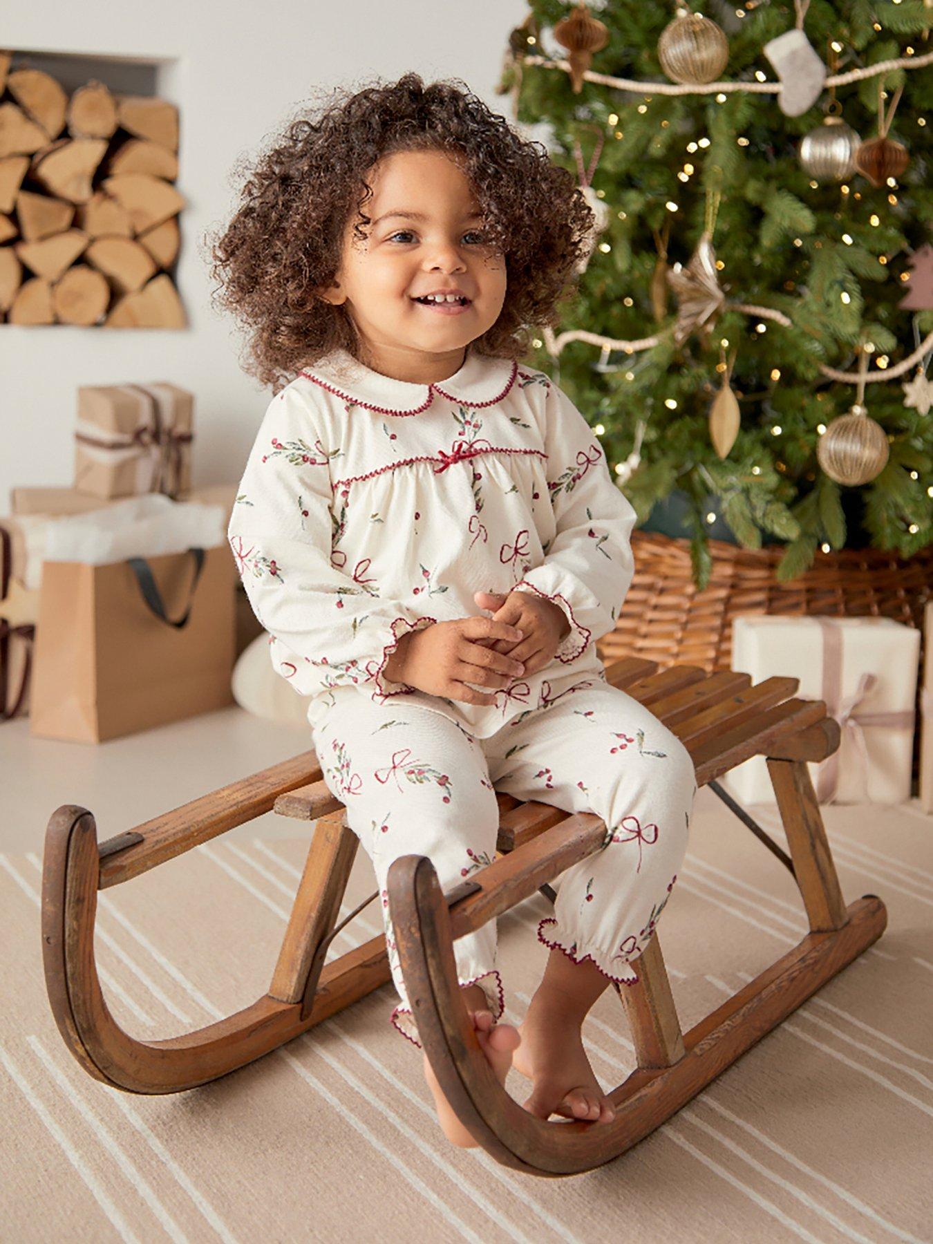  image of mamas-papas-baby-girls-mistletoe-print-christmas-pyjamas-red