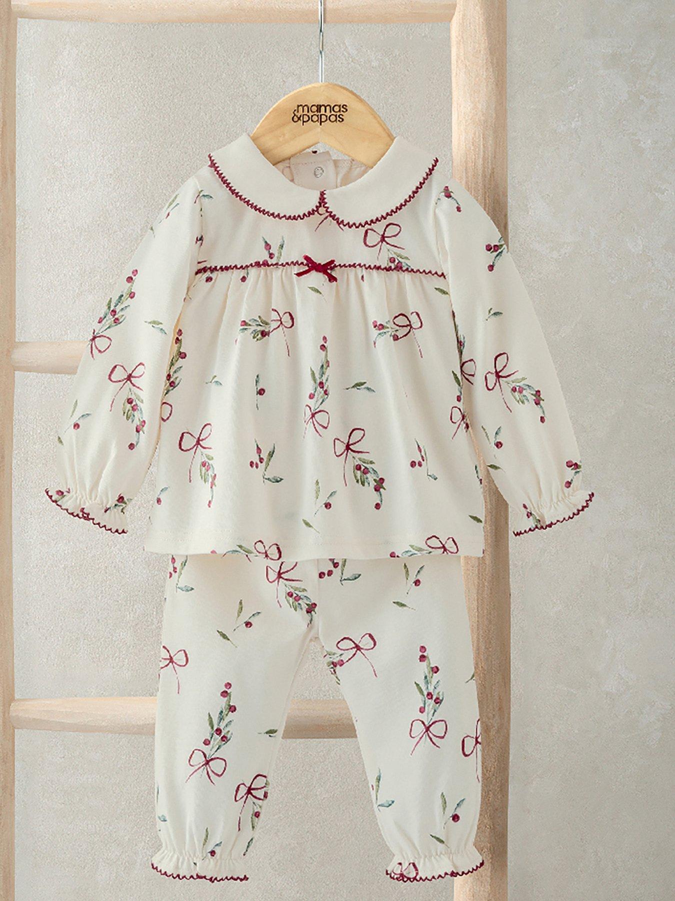  image of mamas-papas-baby-girls-mistletoe-print-christmas-pyjamas-red