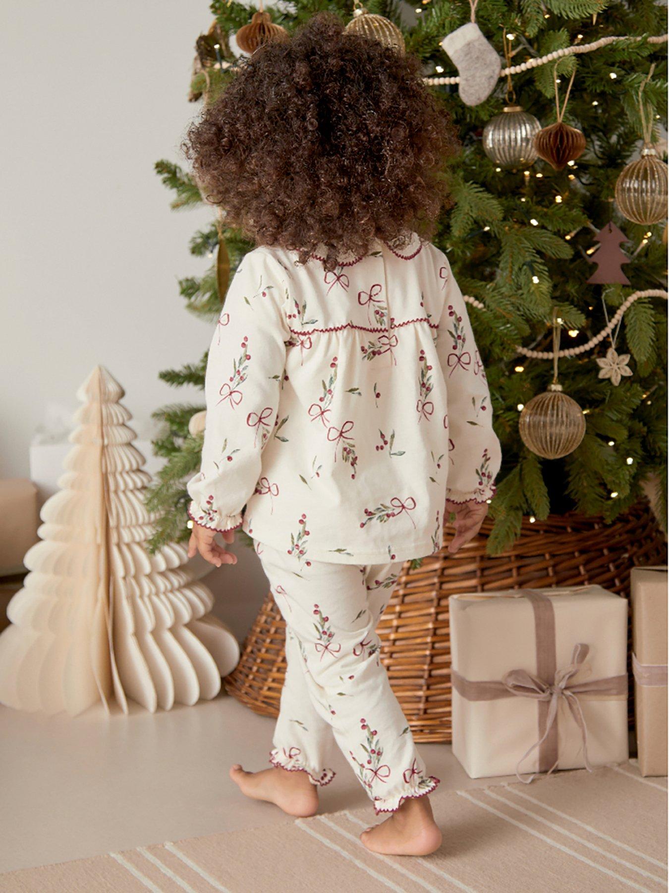  image of mamas-papas-baby-girls-mistletoe-print-christmas-pyjamas-red