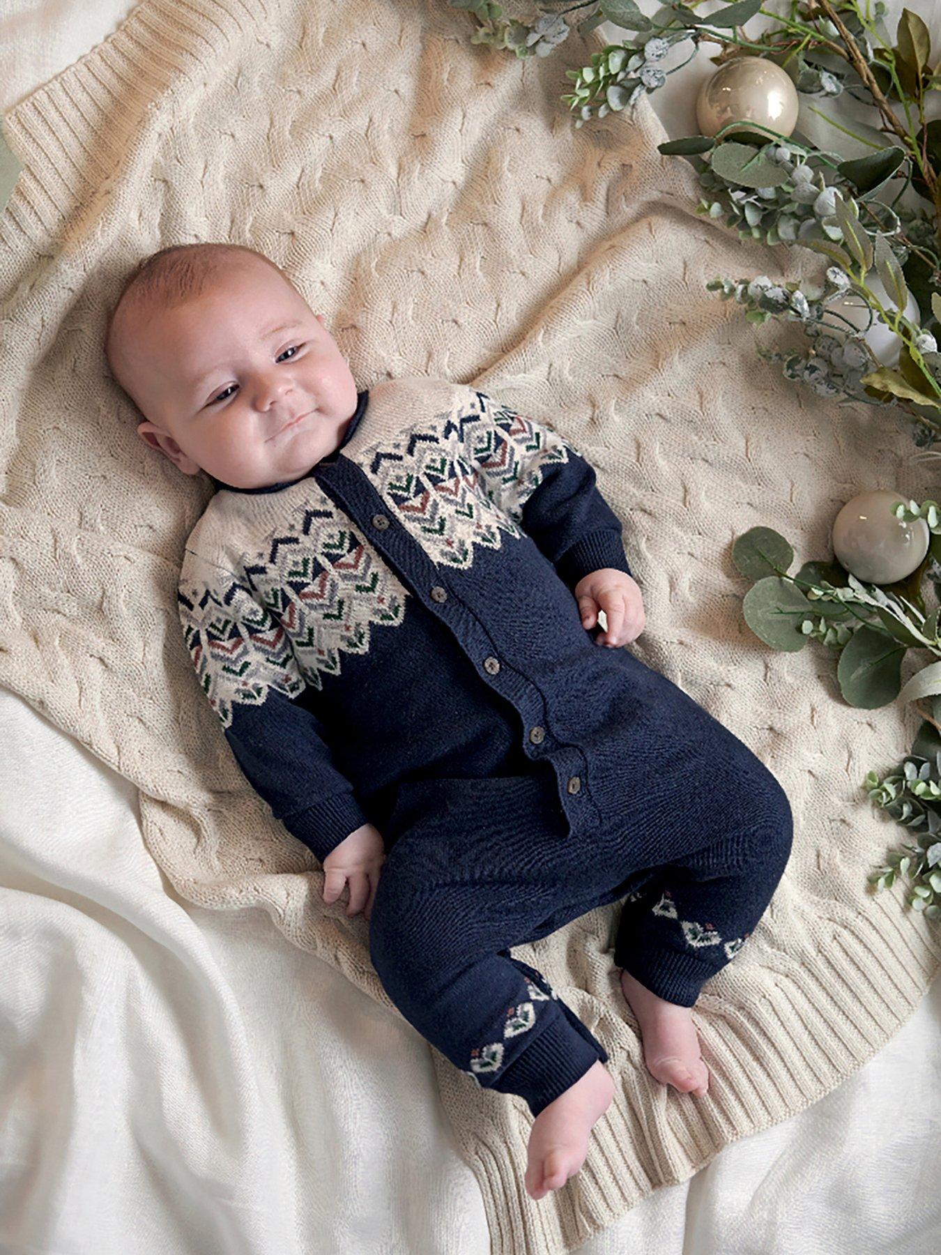  image of mamas-papas-baby-boys-jacquard-knitted-romper-with-fairisle-detail-blue